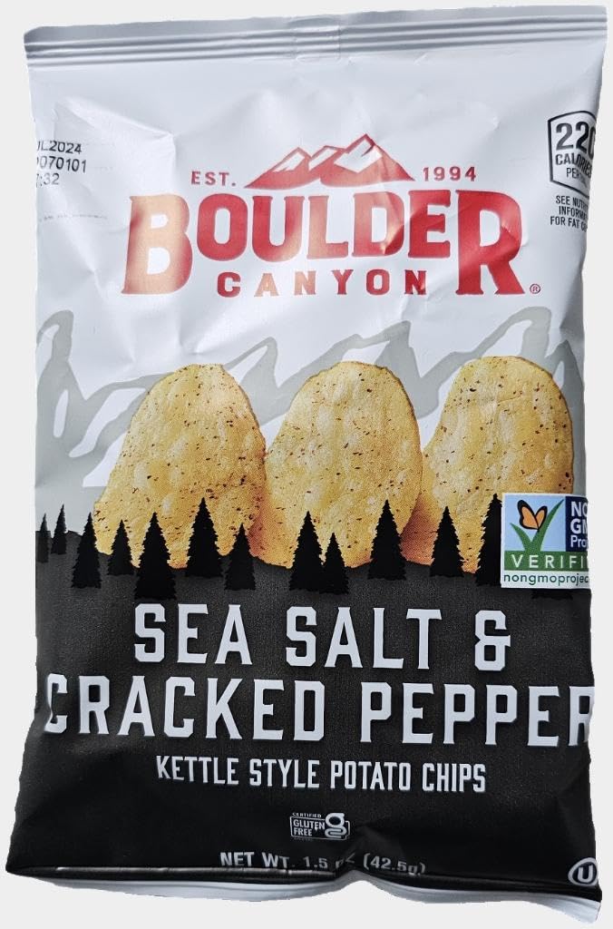 Boulder Canyon | Sea Salt & Cracked Pepper | Kettle Style Potato Chips| 1.5 Ounce | Pack of 12 Bundled by SUPERDEALS with Mystery Bonus Gift