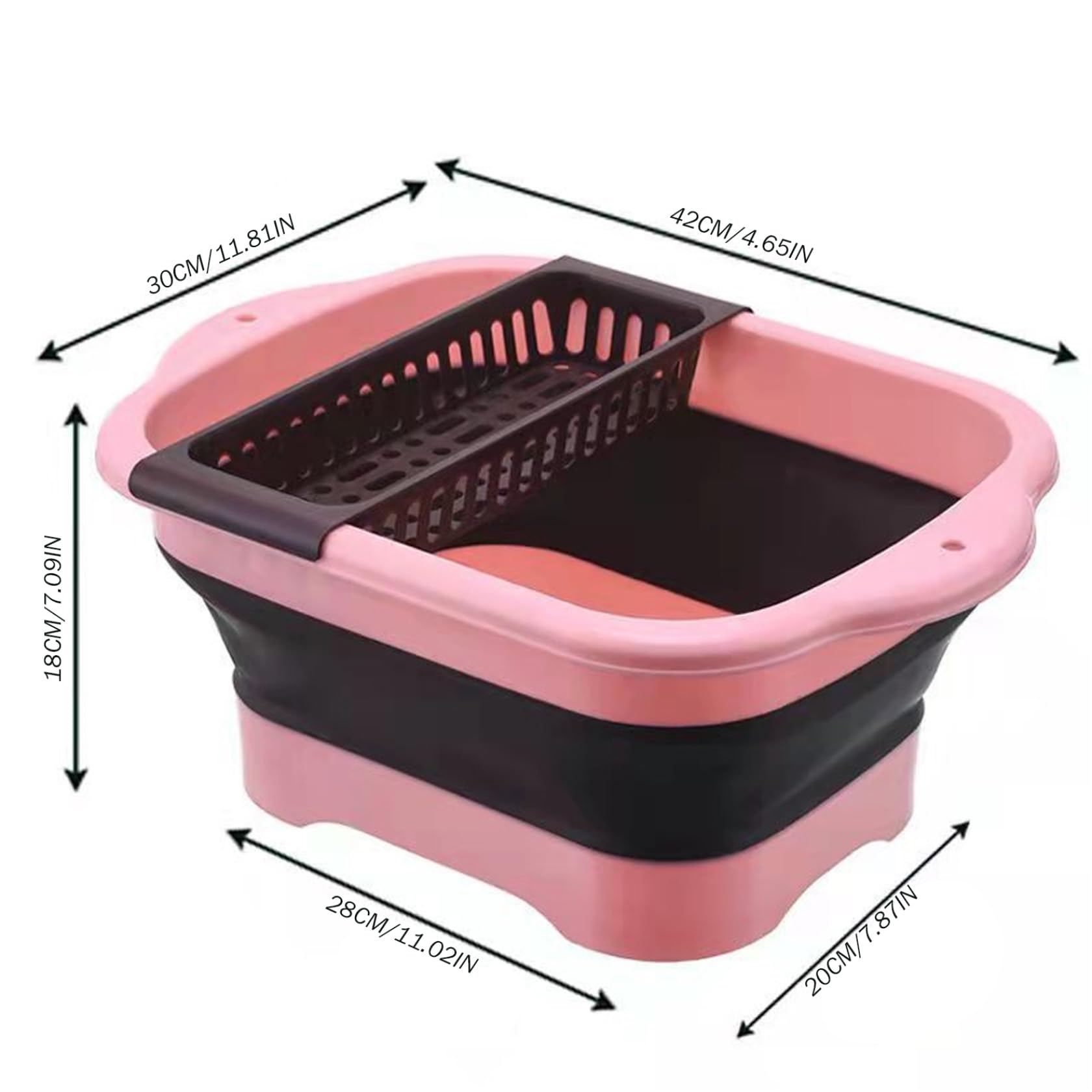Lavandino pieghevole da campeggio, 41 x 30 x 18 cm, grande vasca con vassoio di scarico e tappo, vasca portatile con manico e foro per appendere la cucina