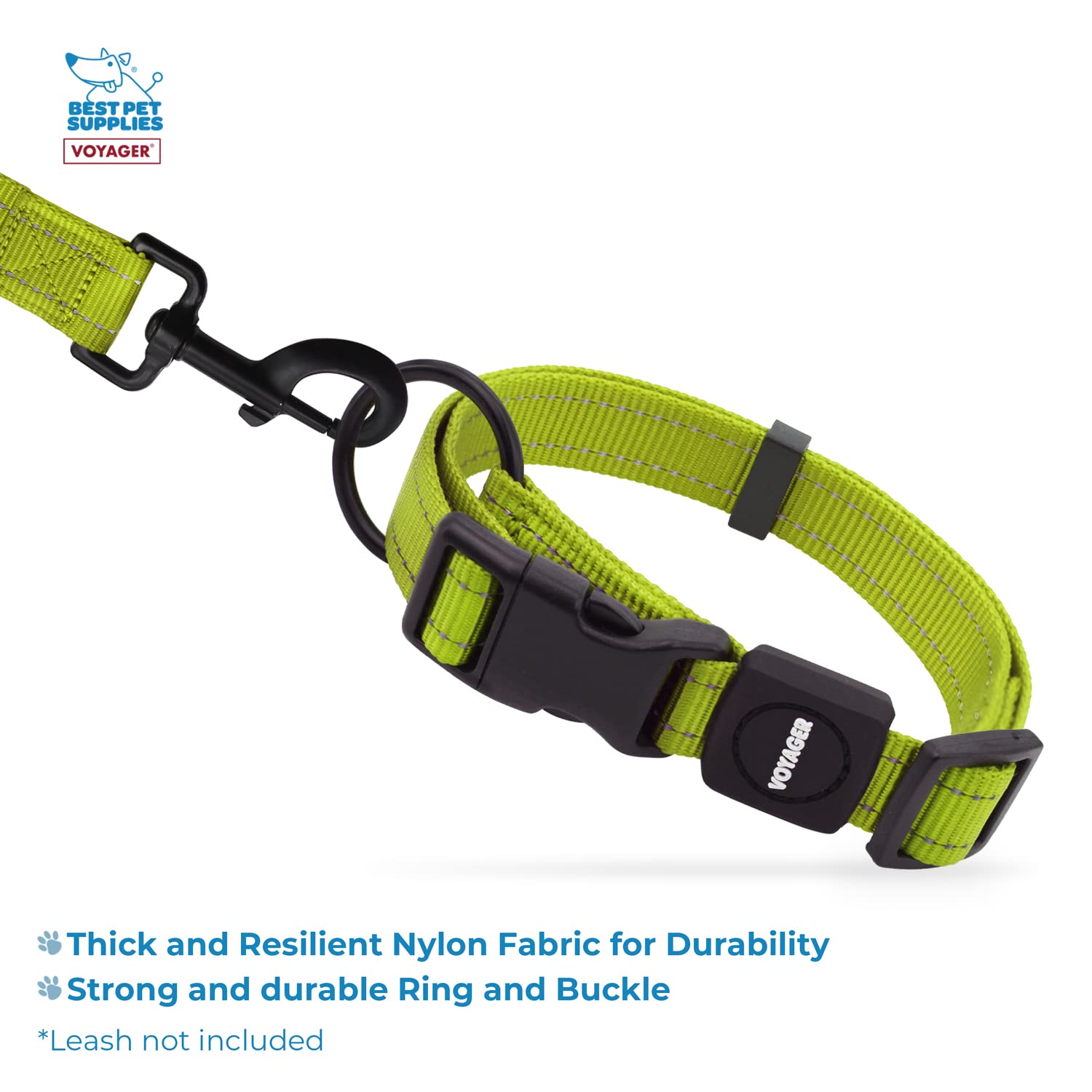 Best Pet Supplies Reflective Dog Collar with Adjustable Length, Heavy-Duty Buckle, and Strong Leash D-Ring, Training, Walking - Image 3