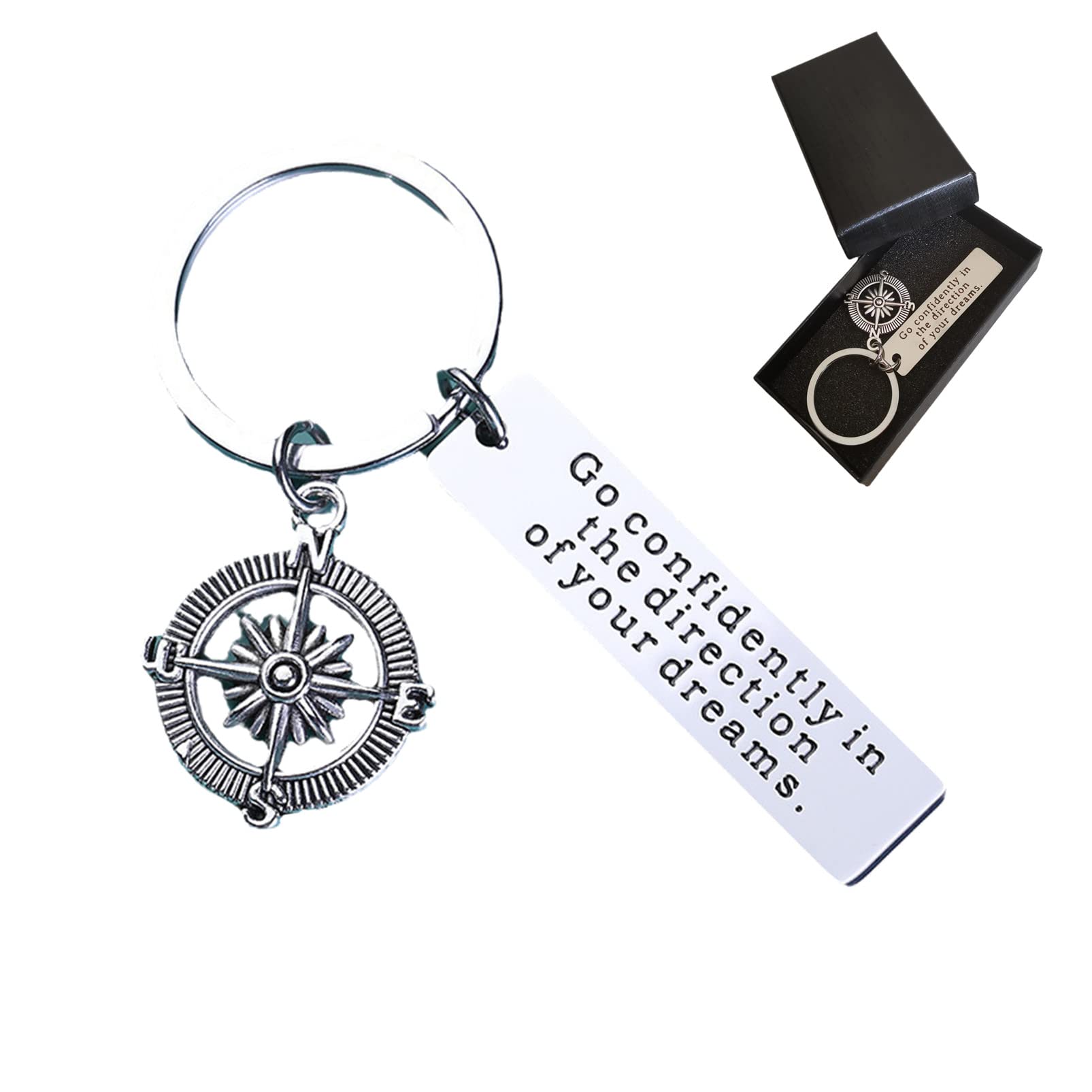 Inspirational Keychain Gifts-Go Confidently in The Direction of Your Dreams & You are Braver Stronger Smarter Than You Think Family Friend Gifts Key Chain Ring Compass Graduation Gift Birthday Gift