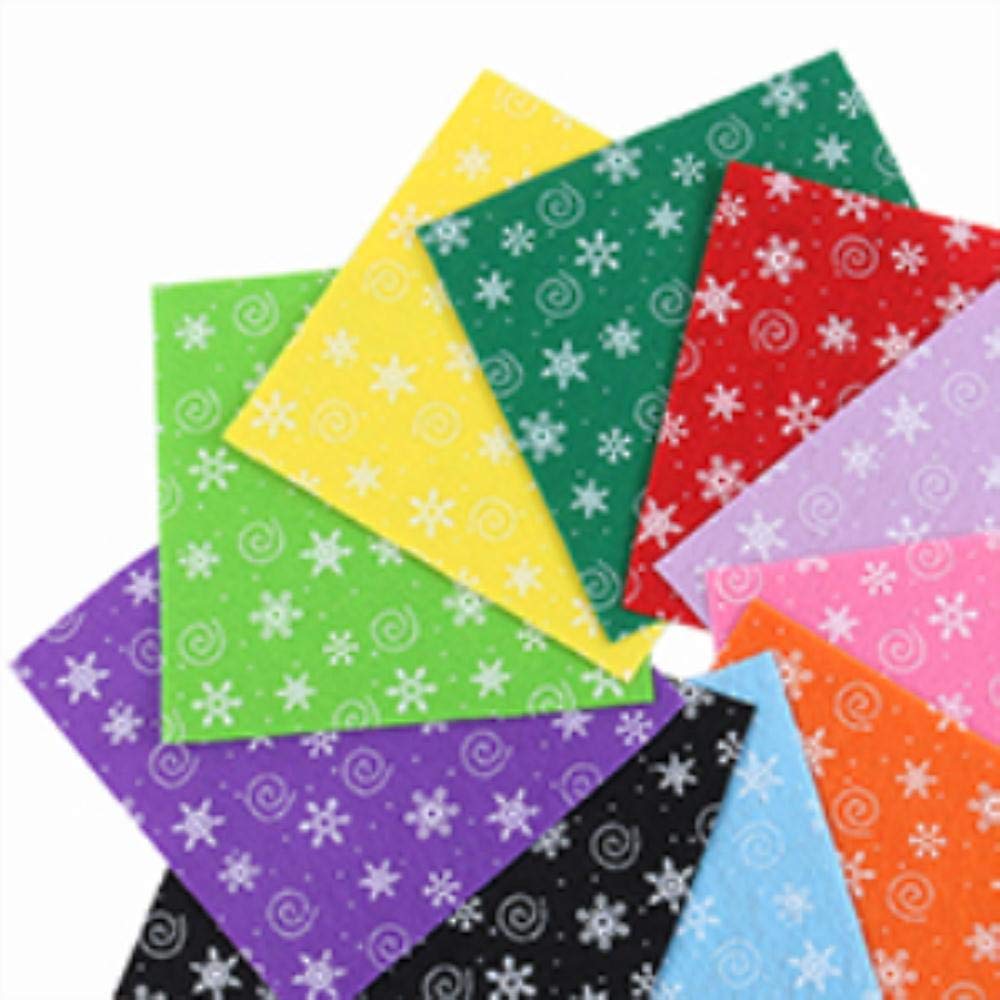 Nanchuang 1mm Thickness Printed Non Woven Felt Polyester Fabric for DIY Handmade Sewing Doll&Crafts Material 10Pcs/Pack 15x15cm,Snowflake,15cm*15cm