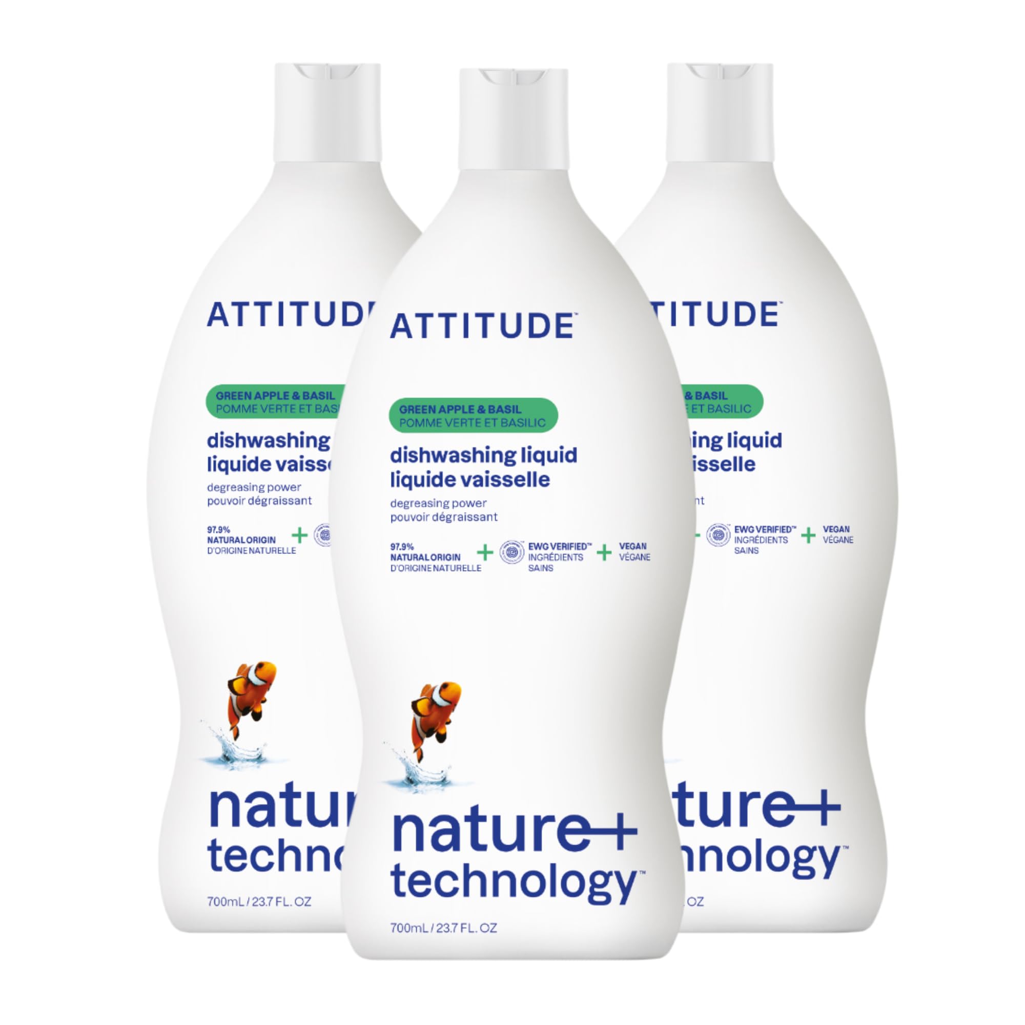 ATTITUDE Dish Soap, EWG Verified, Green Apple &amp; Basil, 23.7 fl oz