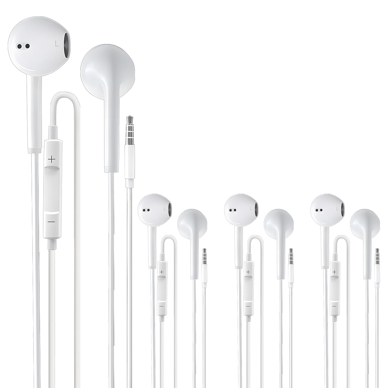 Lot de 4 écouteurs Filaires 3.5mm avec Microphone et Contrôle du VolumeAdaptés pour Téléphones Portables Tablettes MP3 Qualité Sonore Exceptionnelle et Confort Optimal