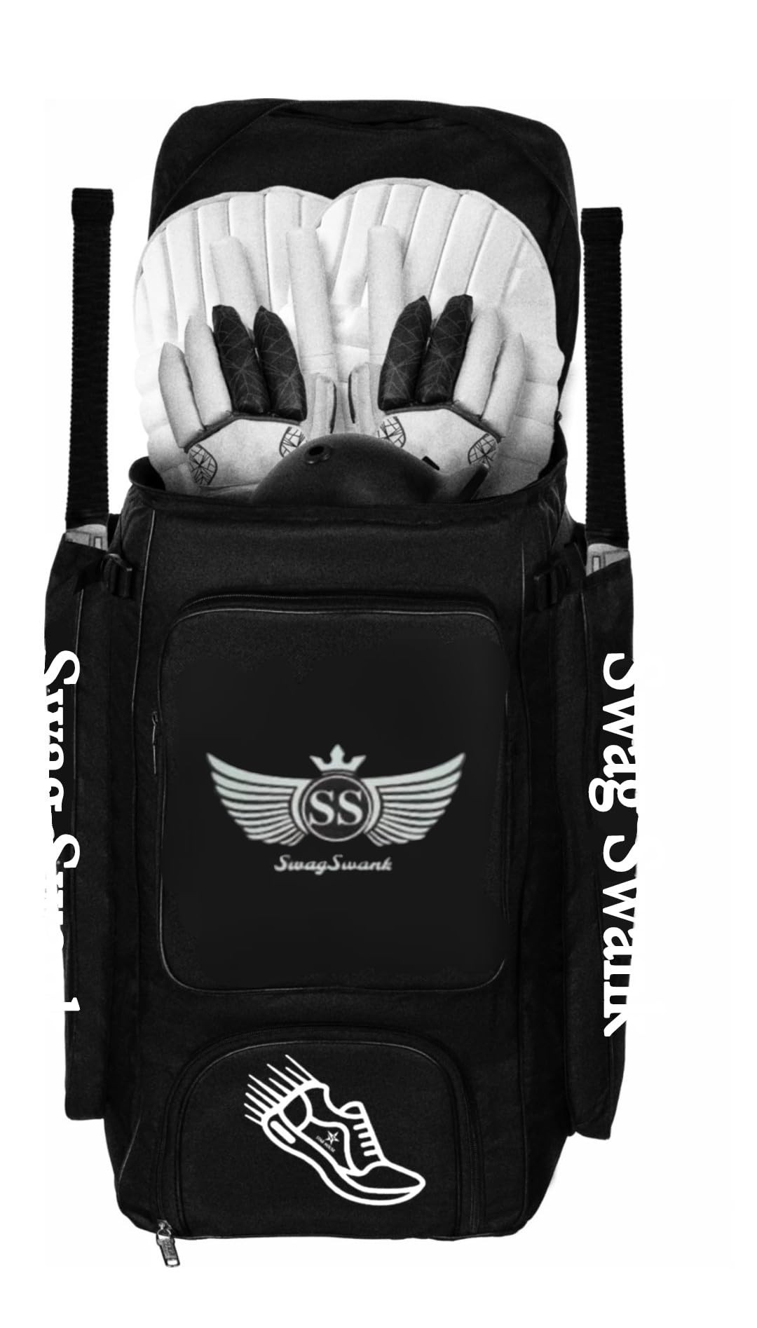 Swag Swank Cricket Kit Bag, Full Size, Multi-Compartment Duffle, Black with Neon Trim-image-36