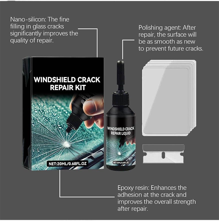 Upgrade Windshield Crack Repair Kit, Glass Repair Liquid for Cracks,Windshield Repair Kit for Chips and Cracks,Car Windshield Crack Gone Glass Repair Kit Nano Glass Repair Kit,Glass Repair Tool(2 Set)