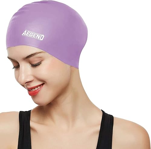 Miniatura 32 de Aegend - Gorros de natación para cabello largo, gorras de natación de silicona duraderas para mujeres, hombres, adultos, jóvenes, fáciles de poner