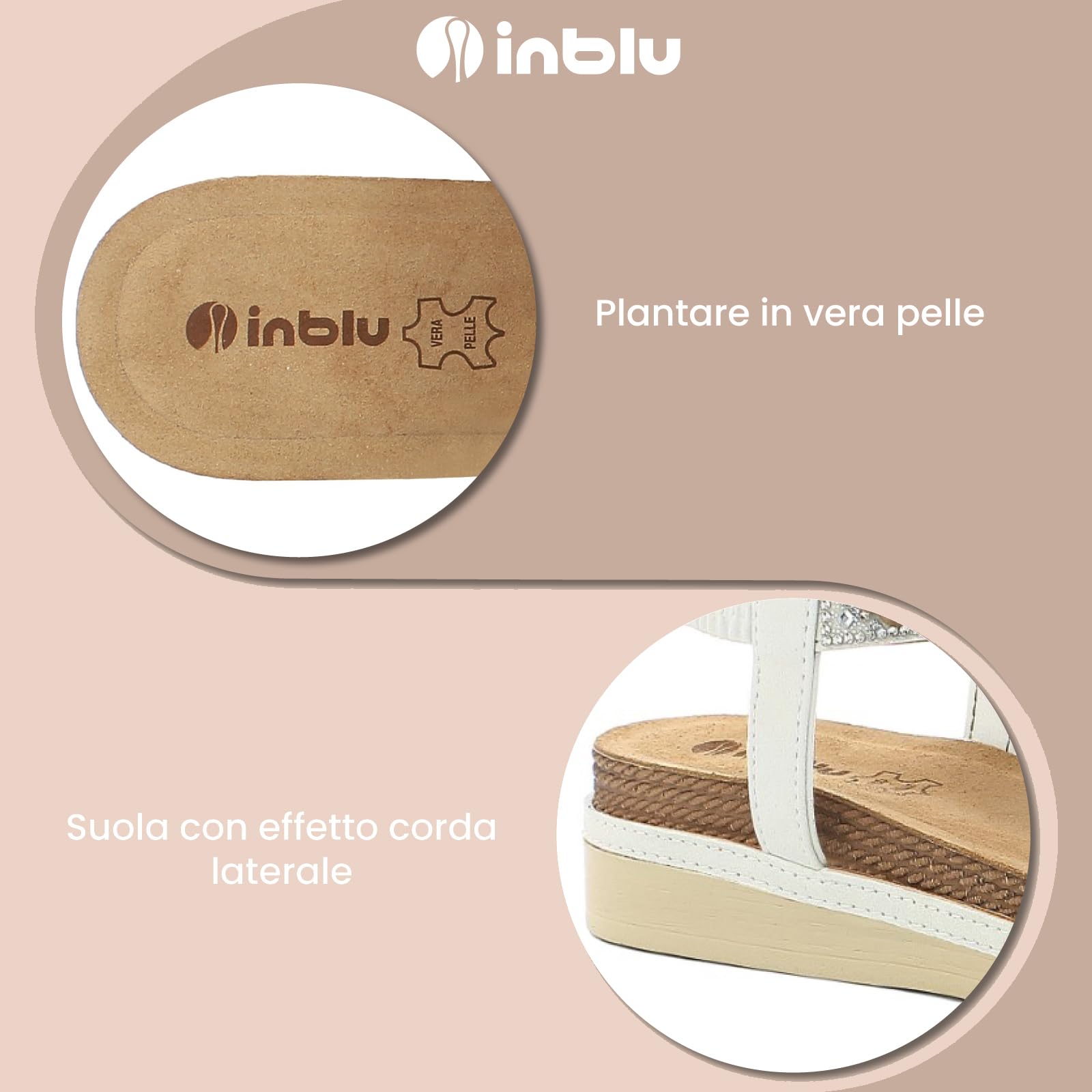 inblu Sandali Donna, Con Perline E Brillantini, Plantare In Vera Pelle SandaliDonna