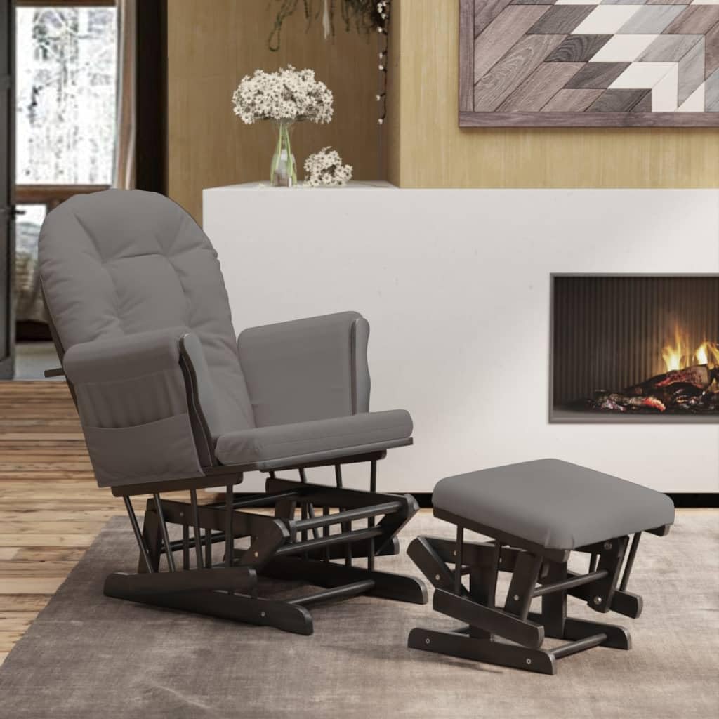IKAYAA Stillsessel mit Hocker Stillstuhl Schaukelstuhl Wohnzimmer Stillende Sessel Fußhocker Schlafzimmer Schaukelsessel Kinderzimmer Relaxsessel Schaukelstühle mit Armlehnen