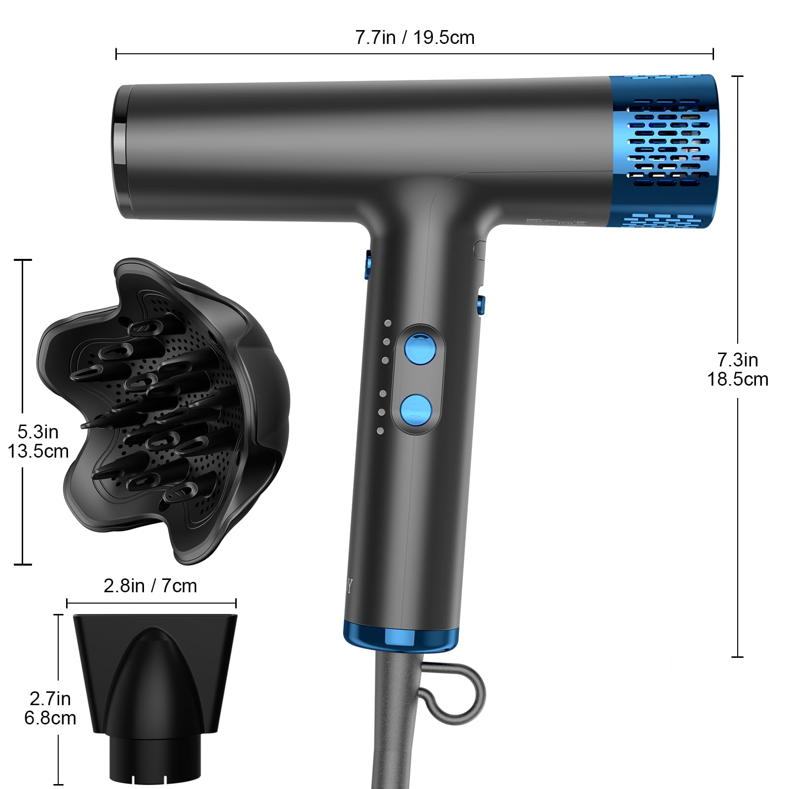 YAPOY Asciugacapelli ad Alta Velocità con Diffusore Asciugatura Rapida Asciugacapelli da 200 milioni di Ioni con 110.000 Giri/min Nessun Danno da Calore Controllo Termico Intelligence, Nero