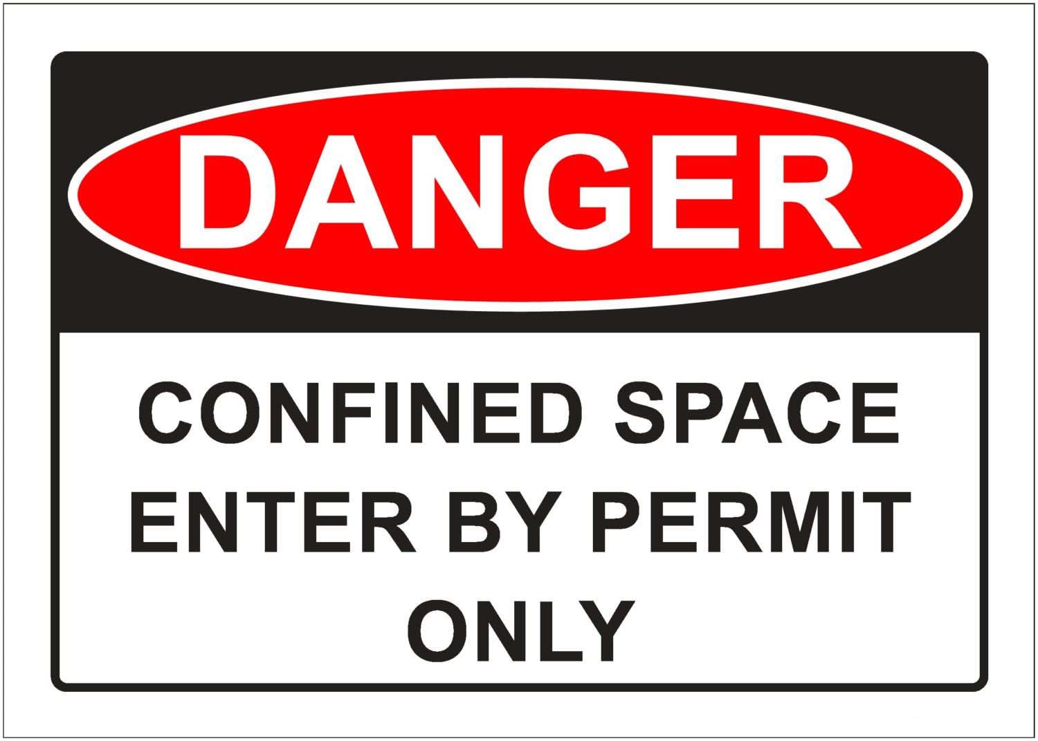 Confined Space, Enter By Permit Only Danger Sign, 12x8 Inch Metal Tin Sign, Professional Safety Sign for Restricted Working Areas