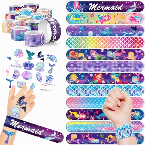 Generic 48PCS Mermaid Party Favors - 24PCS Tattoos & 24PCS Slap Bracelets - Undersea Birthday Supplies, Mermaid-Themed Decorations, Classroom Prizes, Gifts for Girls & Boys