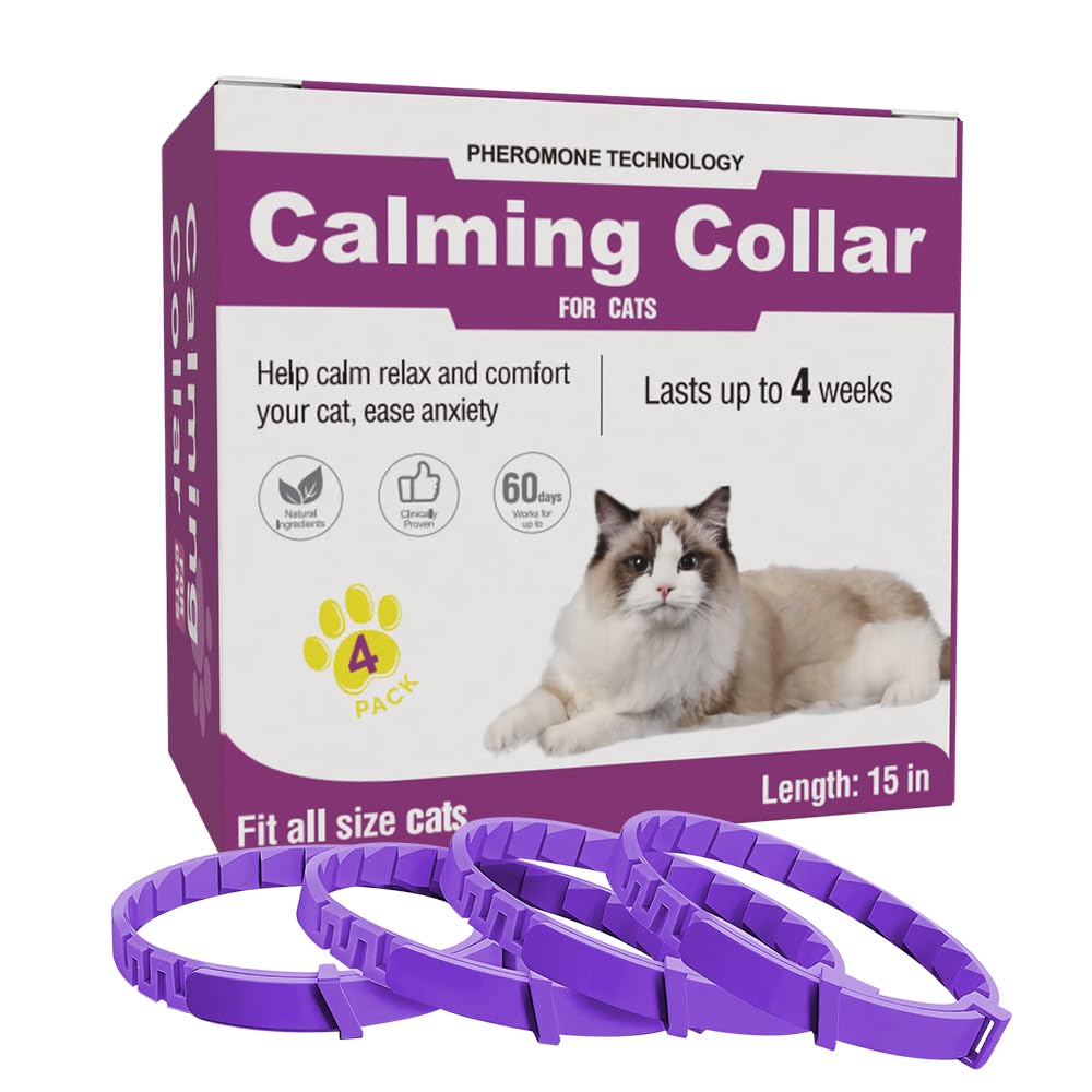 Calming Collar for Cats 4 Pack - Pheromone for Anxiety Stress Relief | Waterproof, Adjustable 120-Day Lasting for All Cats & Kittens