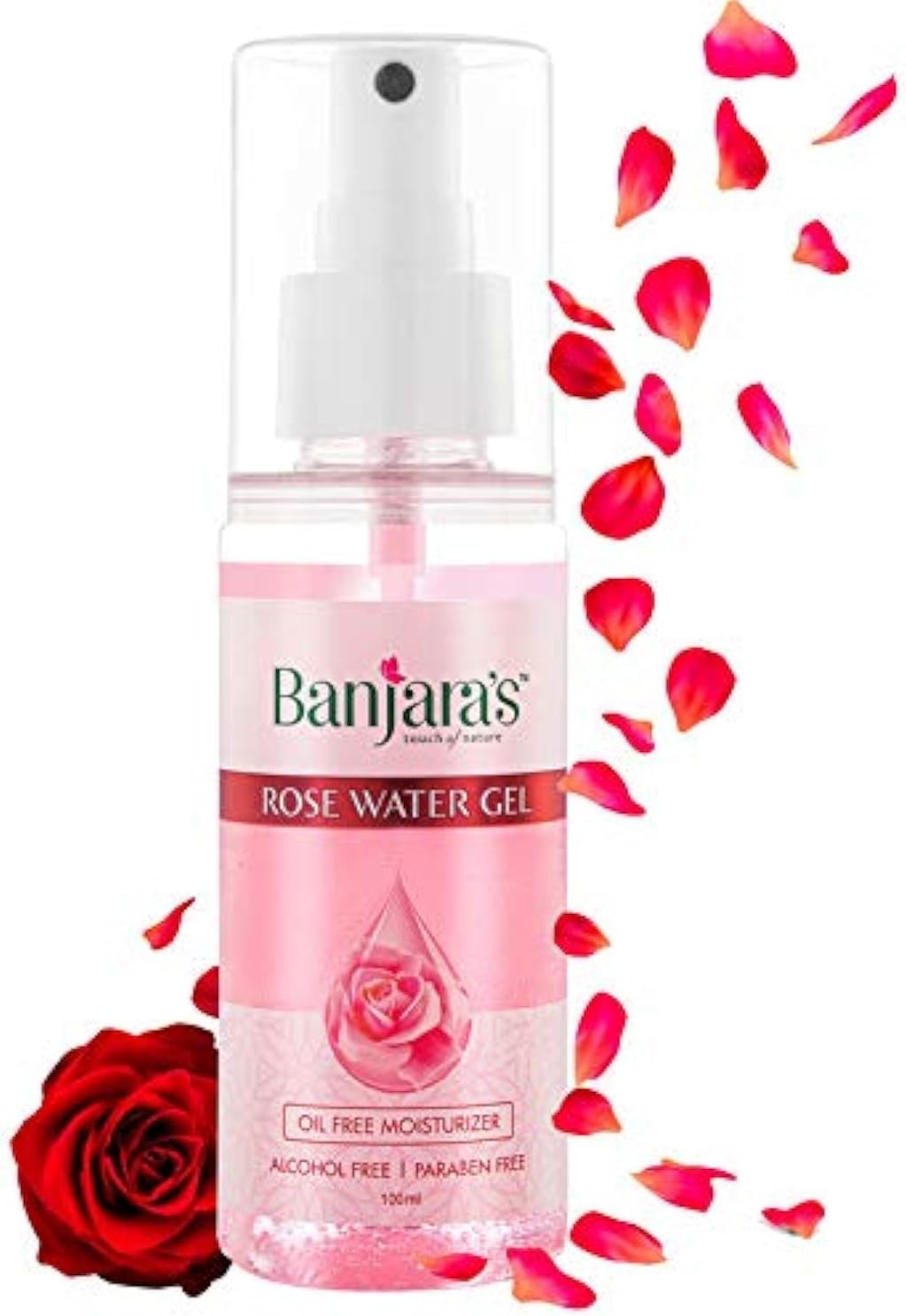 Banjara's Rose Water Gel | Oil Free Hydrating Spray Mist With Rose Petal Extracts | Clears Impurities, Maintains Skin Ph Levels, Helps Tighten Pores | For Skin, Face,100 Ml (100 Ml X 1 Pack)
