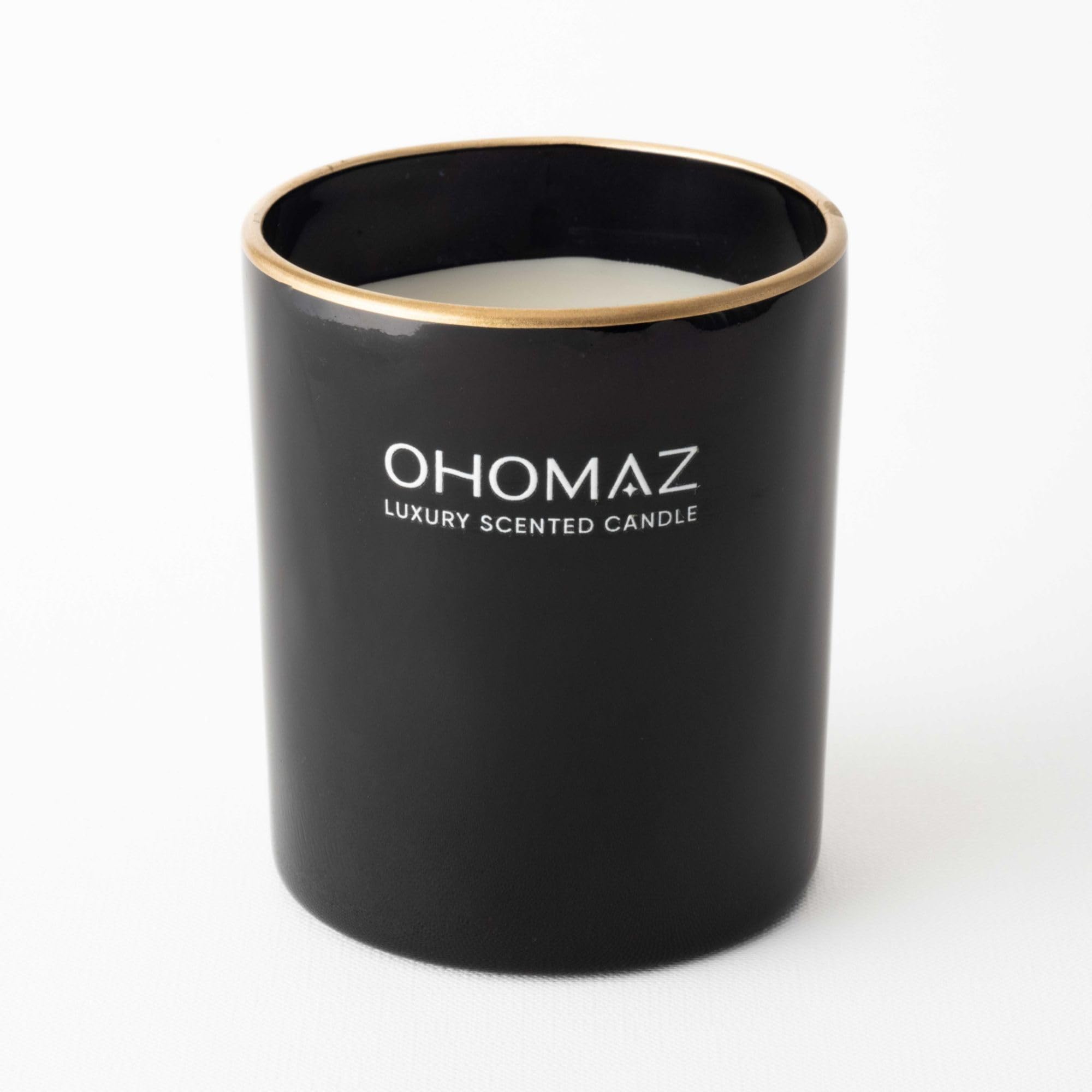 OHOMAZ Cozy Hearth Scented Candle| Royal Black with Gold Rim |400 gram | Evening Relaxation & Board Game Nights | Sandalwood + Classic Indian Vanilla | Premium Soy Wax | Burn Upto 35 Hrs |Pack of 1