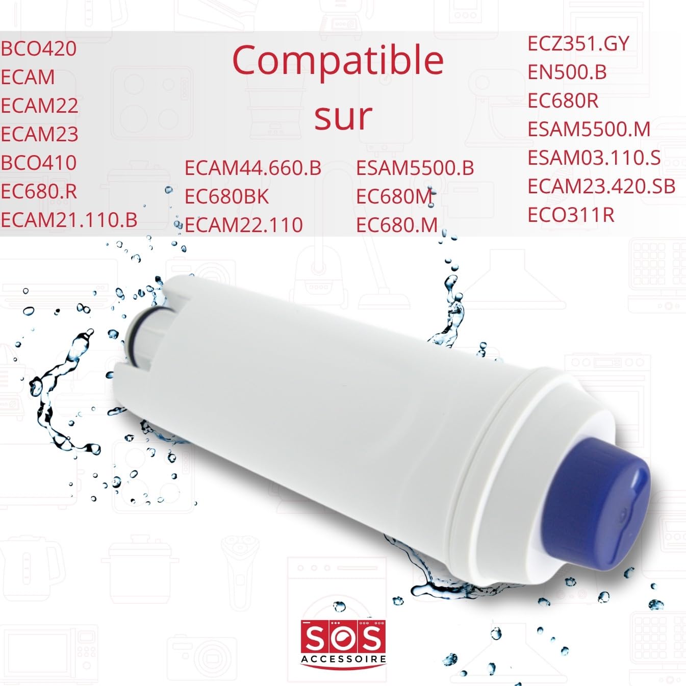 Lot de 9 Filtre à eau pour machines à café automatique DeLonghi DLSC002 SER3017 5513292811 ECAM Eletta Dinamica Magnifica ETAM Autentic