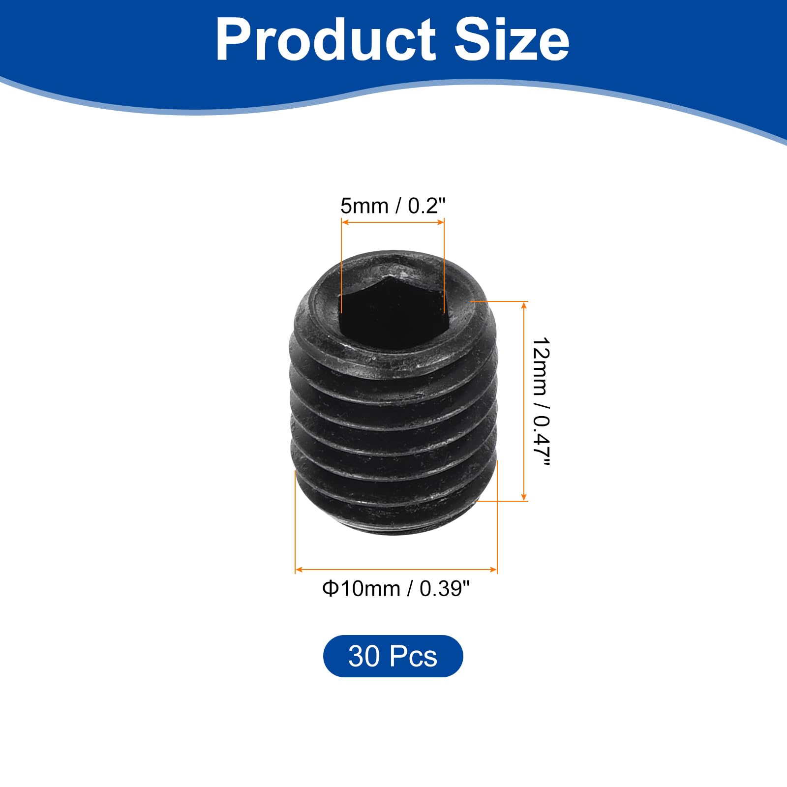 QUARKZMAN Viti A Testa Cieca A Brugola, 30Pz M10x12mm Metriche - Viti A Testa Cieca A Brugola In Acciaio Al Carbonio A Punta Tronca, Per Riparazione Strumenti Compatti, Macchinari (Nero)