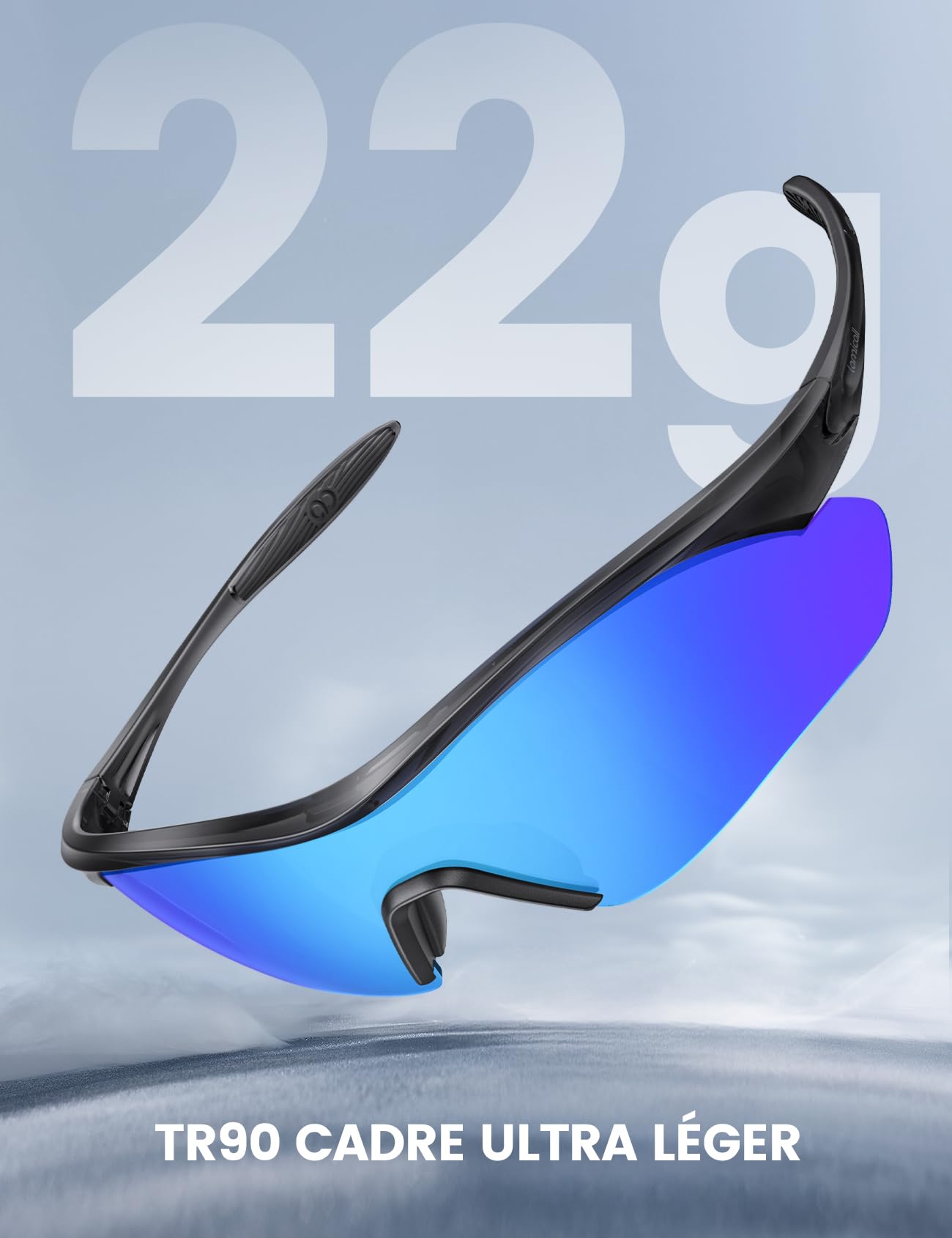 Lamicall Lunettes de Soleil Cyclisme Polarisées - [22g Ultraléger] TAC Verres Monoblocs, UV400 Protection, TR90-Monture, Plaquette de Nez & Branches Réglable, Lunettes de Soleil Sport pour Homme/Femme