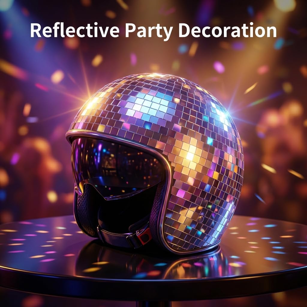 QWORK Disco Ball Helmet Party Decoration with Retractable Visor and Cowboy Hat Design - Handmade Glitter Glass Cap, 39 oz. Weight
