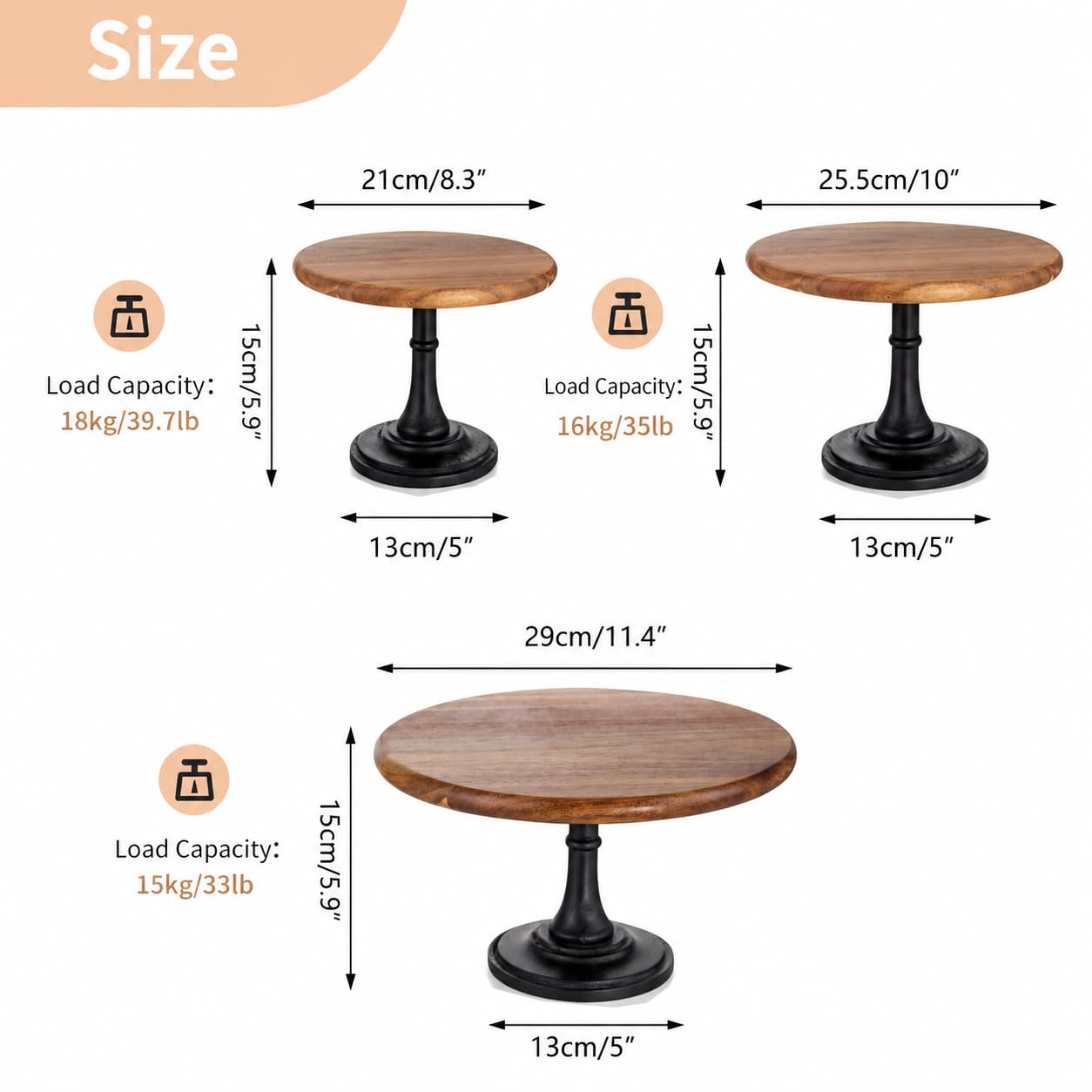 NUPTIO Lot de 3 présentoirs à gâteaux en bois d'acacia, support rond en bois d'acacia, plateau de service vintage, support pour assiette à tarte, ferme, Halloween, Noël