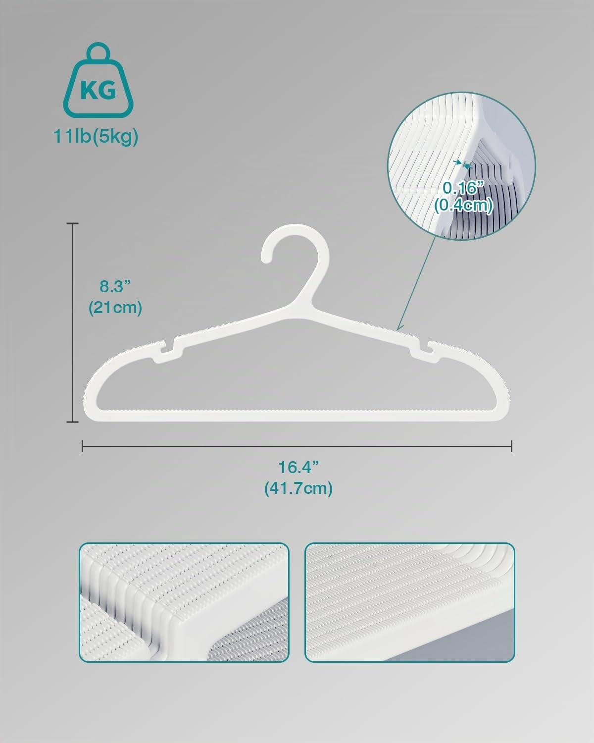 ABHENG Grucce in Plastica 80 Pezzi, Grucce Appendiabiti con Ampie Scanalature ai Lati, Salvaspazio, Robusti e resistenti, Antiscivolo, 41,7 x 0,4 x 21 cm, Bianco, APY0580W
