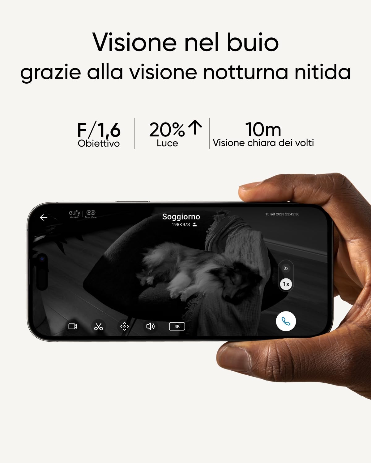 eufy Security Indoor Cam S350, telecamera con due obiettivi di sicurezza con risoluzione 4K UHD con zoom 8× e PTZ a 360°, ideale per baby monitor/telecamera per animali domestici/sicurezza domestica