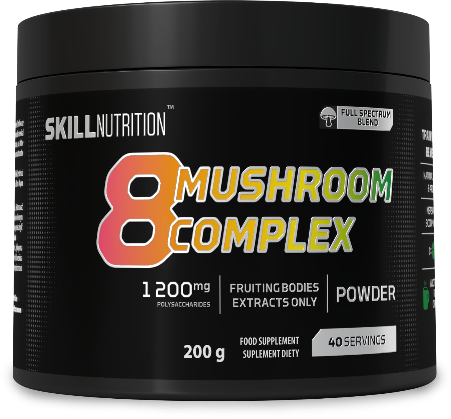 Skill Nutrition 8 Mushroom Complex | Lion’s Mane, Reishi, Chaga, Cordyceps, Maitake, Shiitake, King Trumpet, Tremella Extracts | Standardized Mushroom Extracts | Natural Support for Wellbeing | 200 g