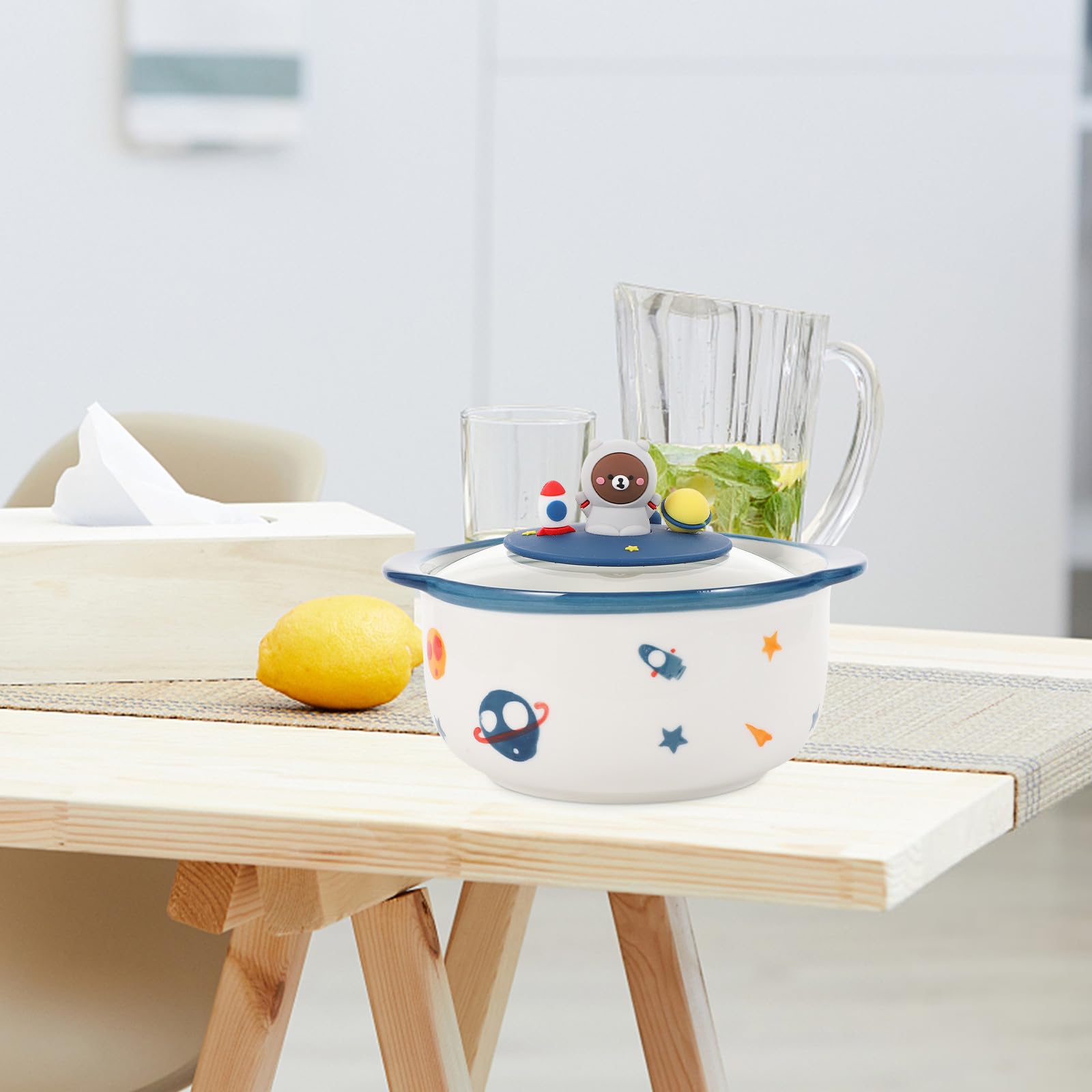 Luxshiny Tazón para Fideos Espacial Tapa de Cerámica 800ml para Hogar | Cuenco Grande para Sopa, Acabado de Vidrio y Pvc, Fácil de Limpiar, Uso en Restaurantes y Decoración