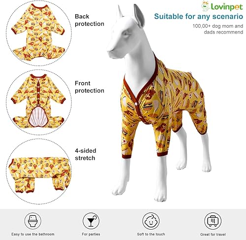 Miniatura 3 de LovinPet Pijamas para perros medianos, camisa posoperatoria, protección UV, estampado de hamburguesa amarilla, pijama ligera para mascotas, pijama