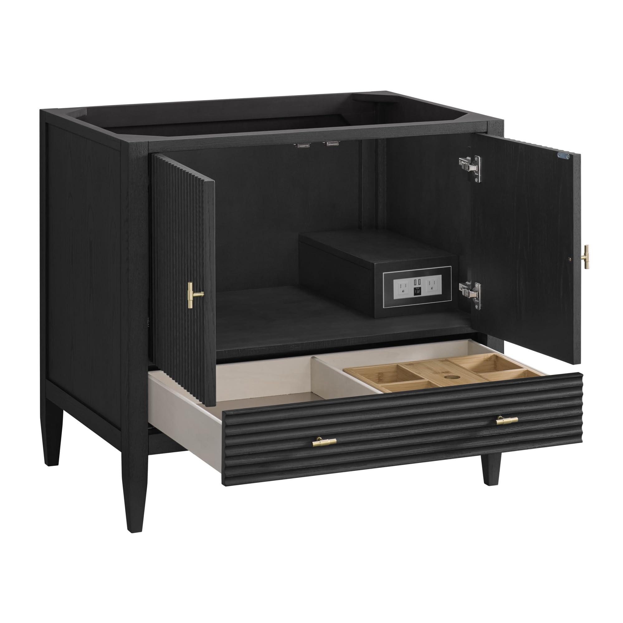 James Martin Vanities 485-V36 Myrrin 36" Single Basin Wood Vanity Cabinet Only with USB Port and Electrical Outlet - Carbon Oak