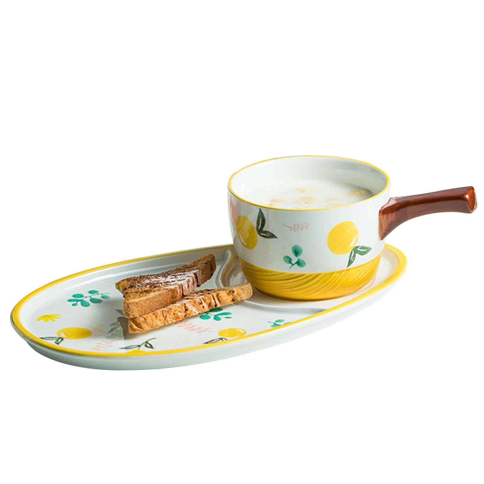 Ensemble d'assiettes for 1 personne et bol à soupe céramique jaune