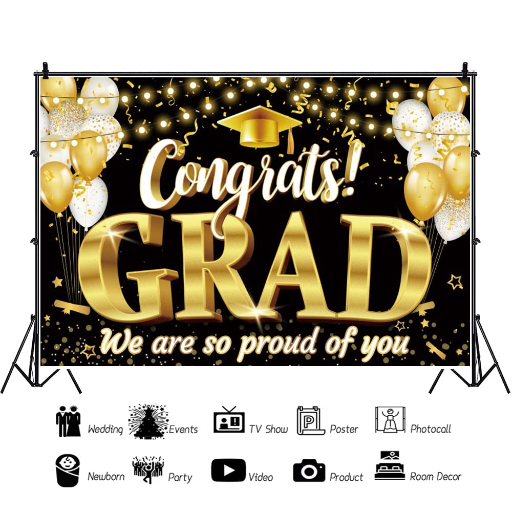 7x5ft Congrats Grad Backdrop Red Gold Glitter Graduation Photography Background Class Celebration Prom Party Decoration Congratulations On Graduation Banner Photoshoot Studio Props | Philippines