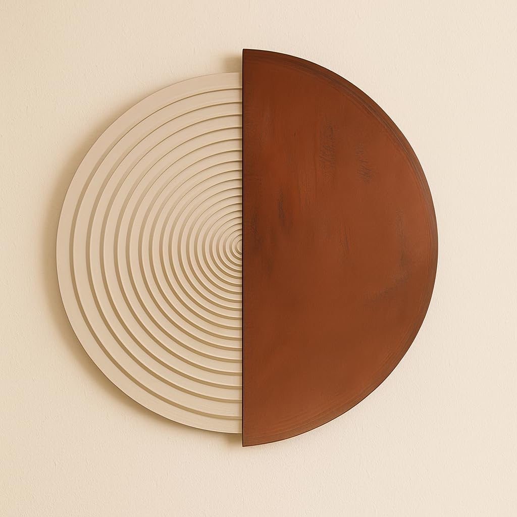 MODERN GEOMETRIC WALL ART – Half Circle 3D Textured Metal & MDF Wall Hanging | Abstract Home Decor for Living Room, Bedroom & Office (Brown & Beige, 24 Inch)