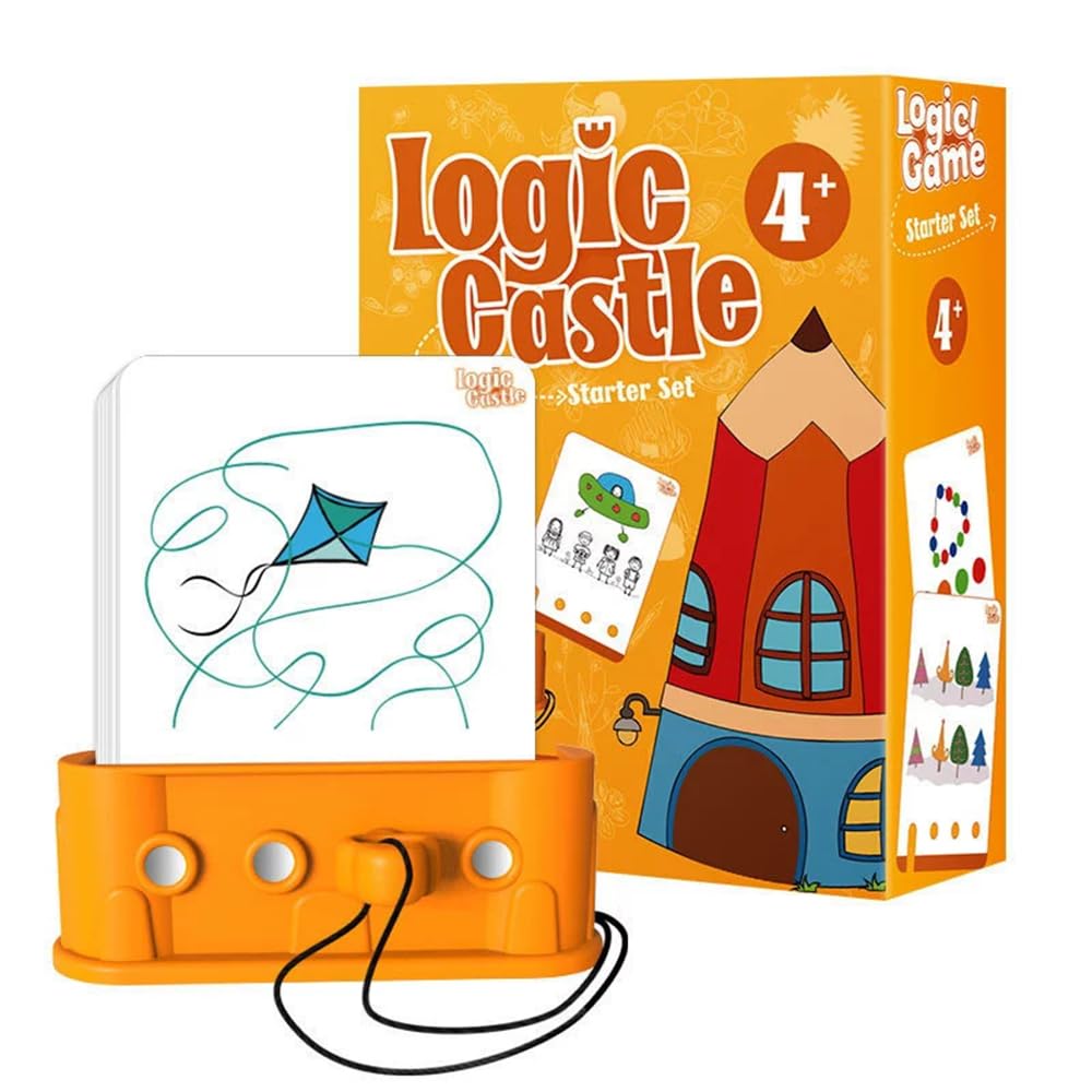 Montessori Logic Castle,Logic Castle Educational Challenge Cards,Develops Logical Thinking Fine Motor Skills Problem Solving, Screen Free Brain Teaser Toy (A)