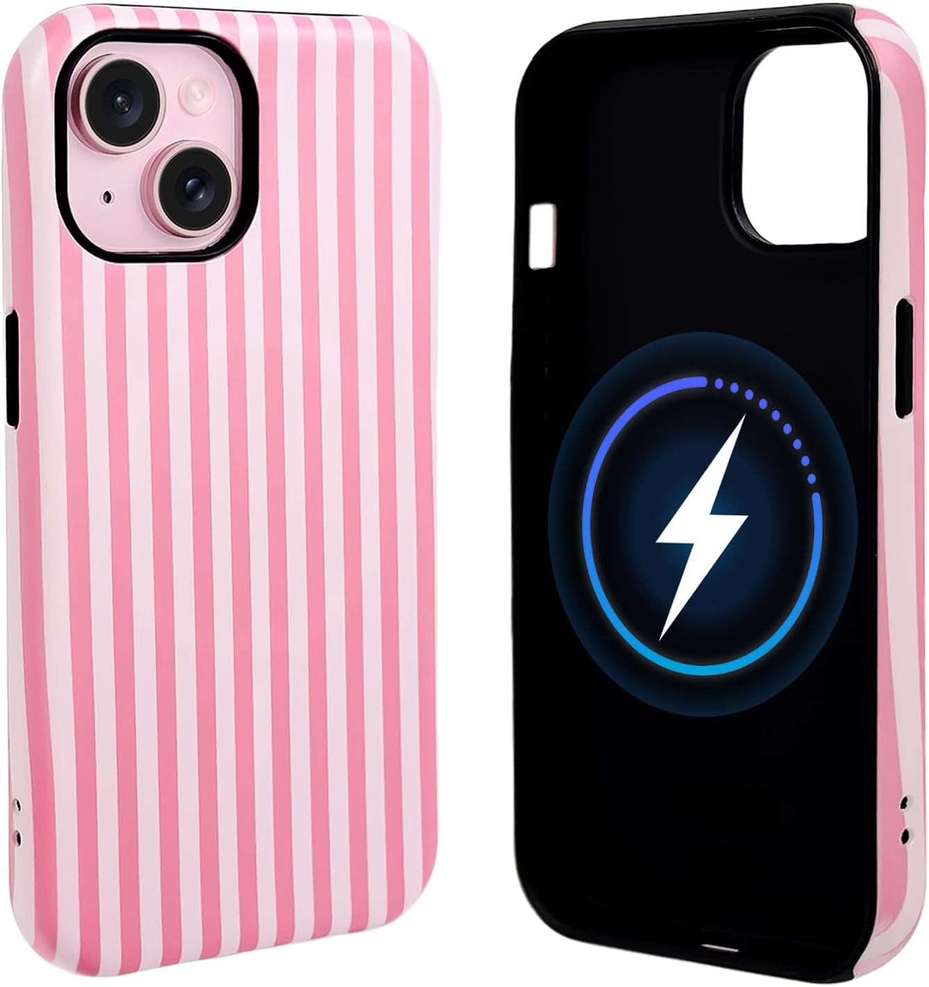 NITITOP Compatible with iPhone 13/14 Case Cute Matte Magnetic Compatible with MagSafe Vertical Striped for Woman Girl Man Boy Hybrid 2 Layers Back Shockproof Protective Cover - Pink