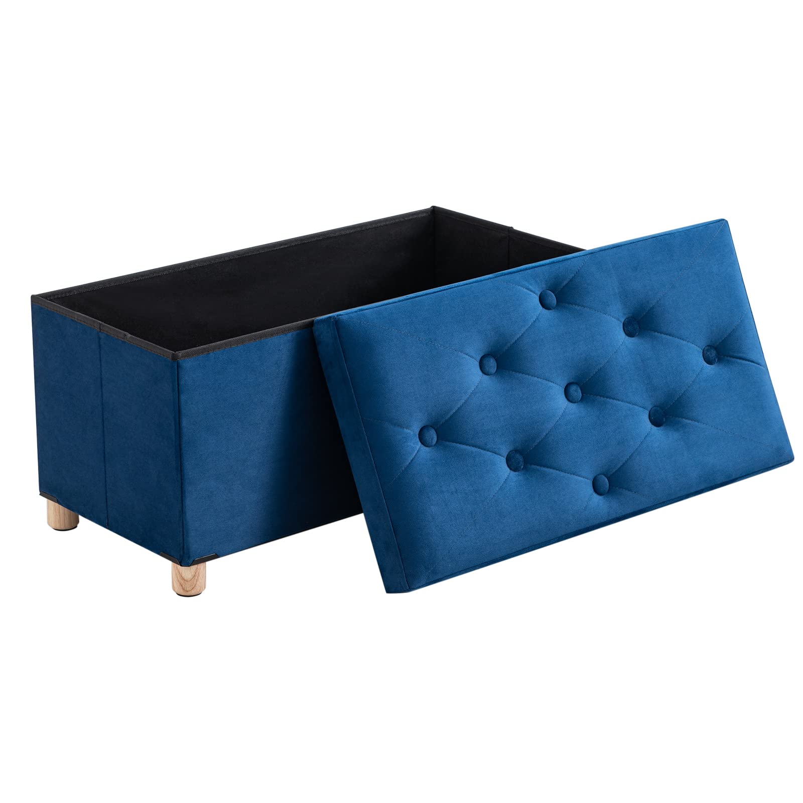 BRIAN & DANY Panca Contenitore Pieghevole, Pouf Contenitore Rettangolare con Gambe, Puff Poggiapiedi in Velluto Cassapanca Camera da Letto, 76 x 38 x 38 cm, Blu