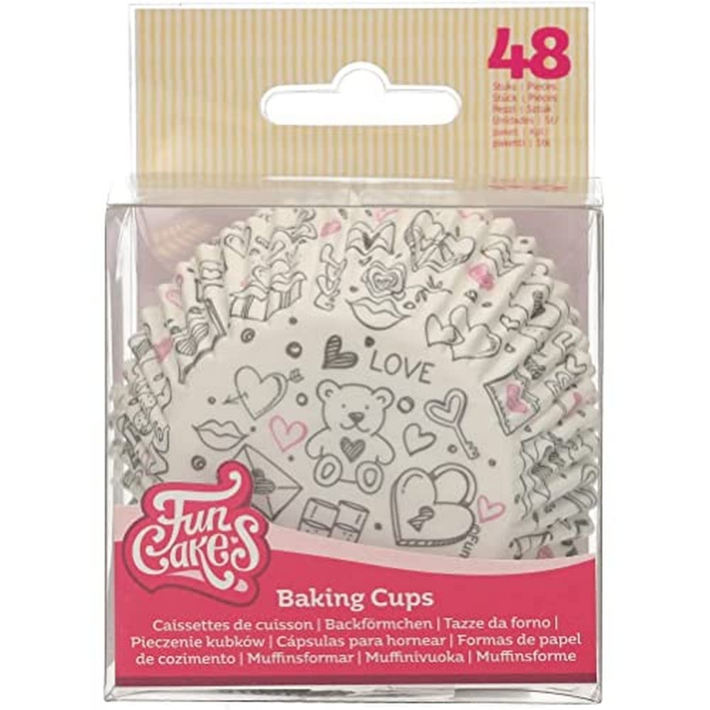 FunCakes Baking Cups Love Doodle: Prefect for Valentine Themed Cupcakes, Cupcakes and More, Cake Decorating, pk/48