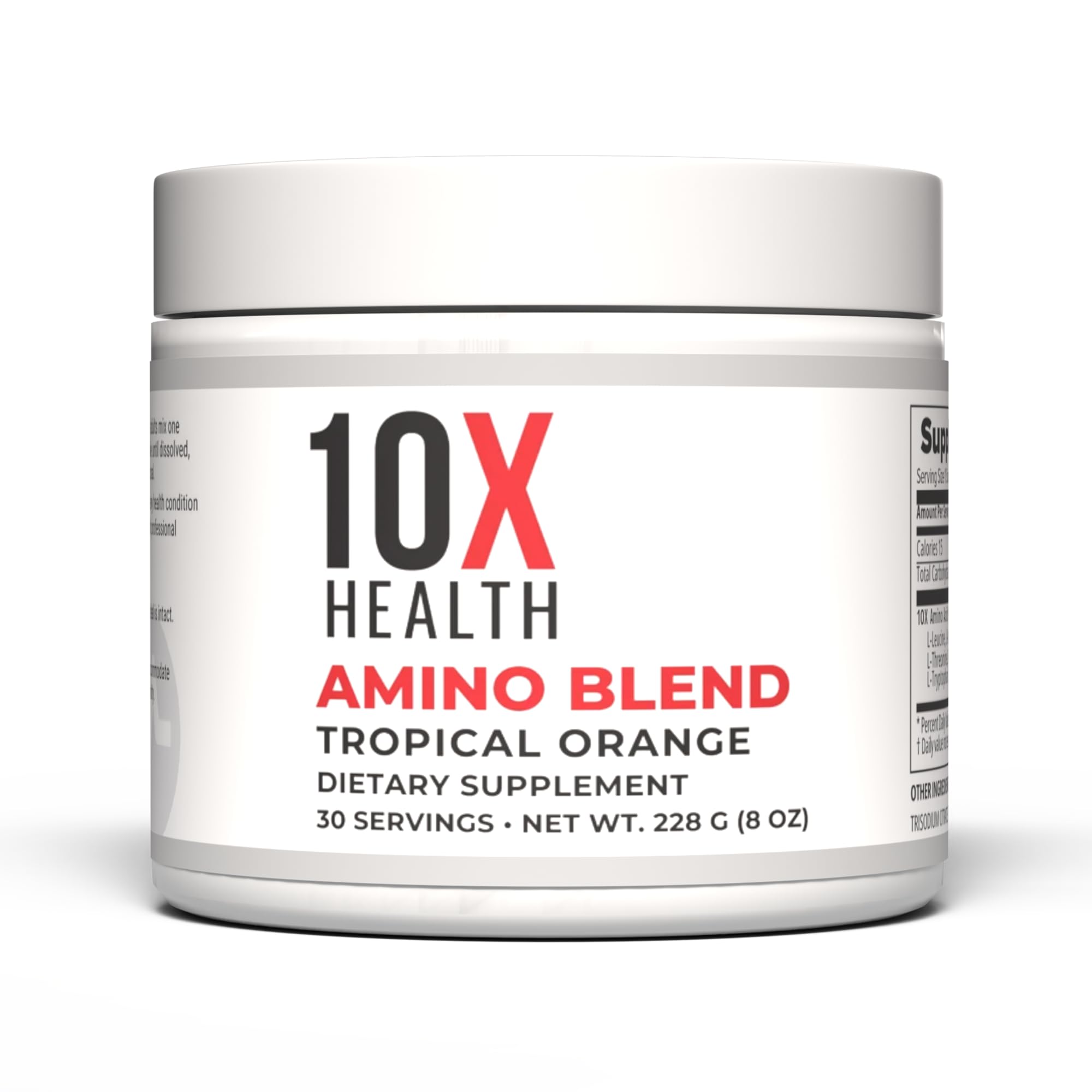 10X Health Amino Acids - 30 Servings of EAA & BCAA Powder, Pre Workout BCAA with Essential Amino Acids Supplement - BCAAs & EAAs for Longevity, Muscle Support, Strength, Energy - Tropical Orange