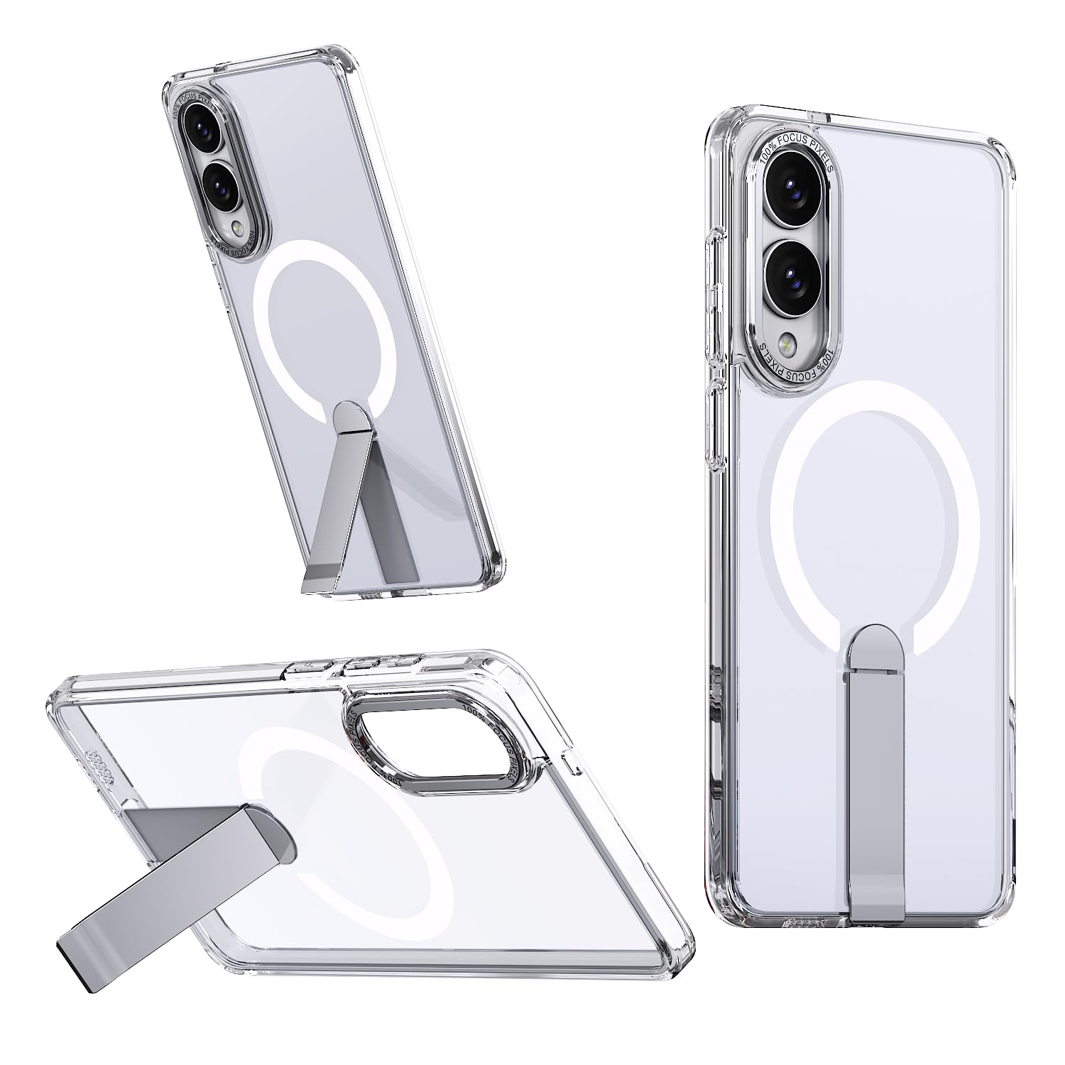 - Sandstone Transparent Silm Case for Samsung Galaxy S25 Edge Clear Magnetic Hard Back Cover with Stand Anti Yellowing - Clear