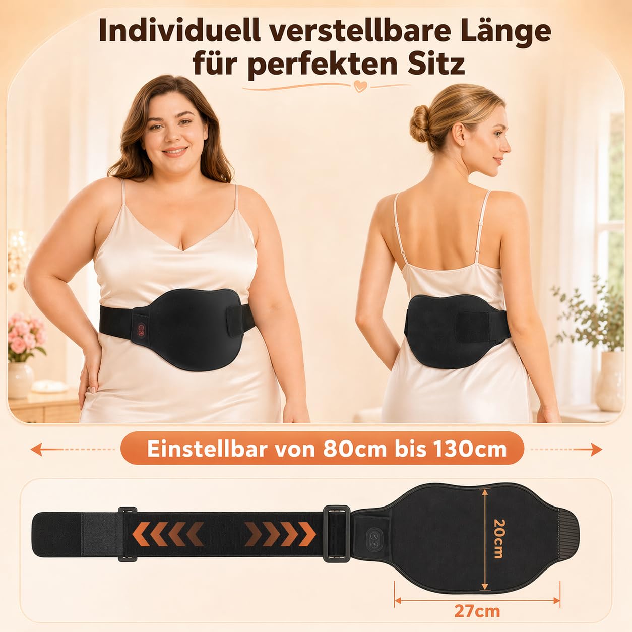 AROMA SEASON Wärmegürtel Periode mit 5000mAh Powerbank, kabelloser Heizgürtel für Bauch, Unterleib und Rücken, weicher Bauchwärmer bei Menstruation mit 3 Wärmestufen
