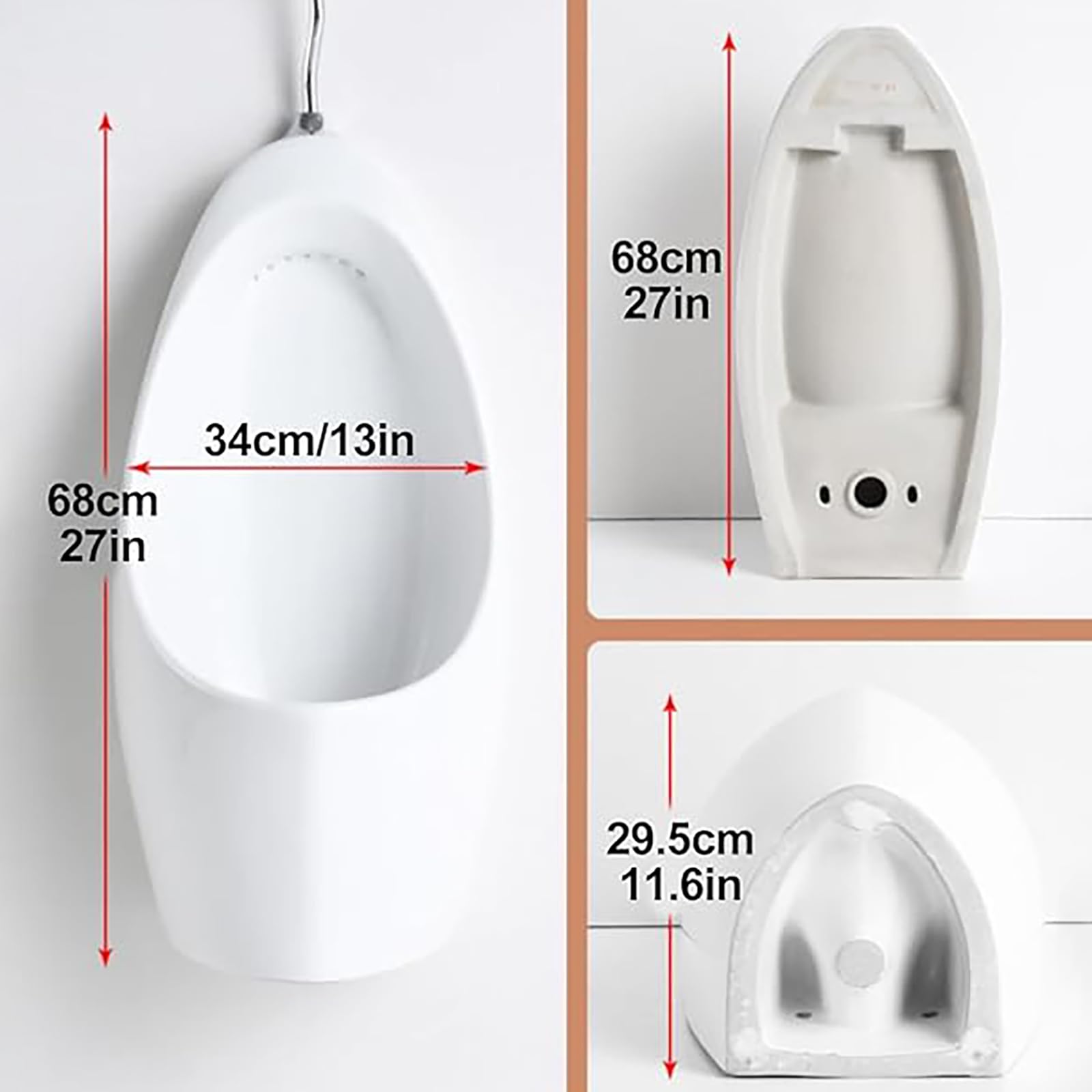 Orinatoio maschio da parete, a prova di schizzi e fuoriuscite, design ad alta efficienza, per bagni, hotel e centri commerciali, sistema universale di lavaggio per una facile pulizia e igiene