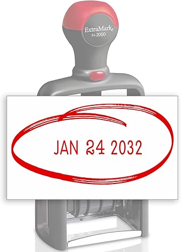 Miniatura 6 de Sello de fecha de oficina resistente, diseño de trazo de pincel, fechador autoentintado, color de tinta azulrojo