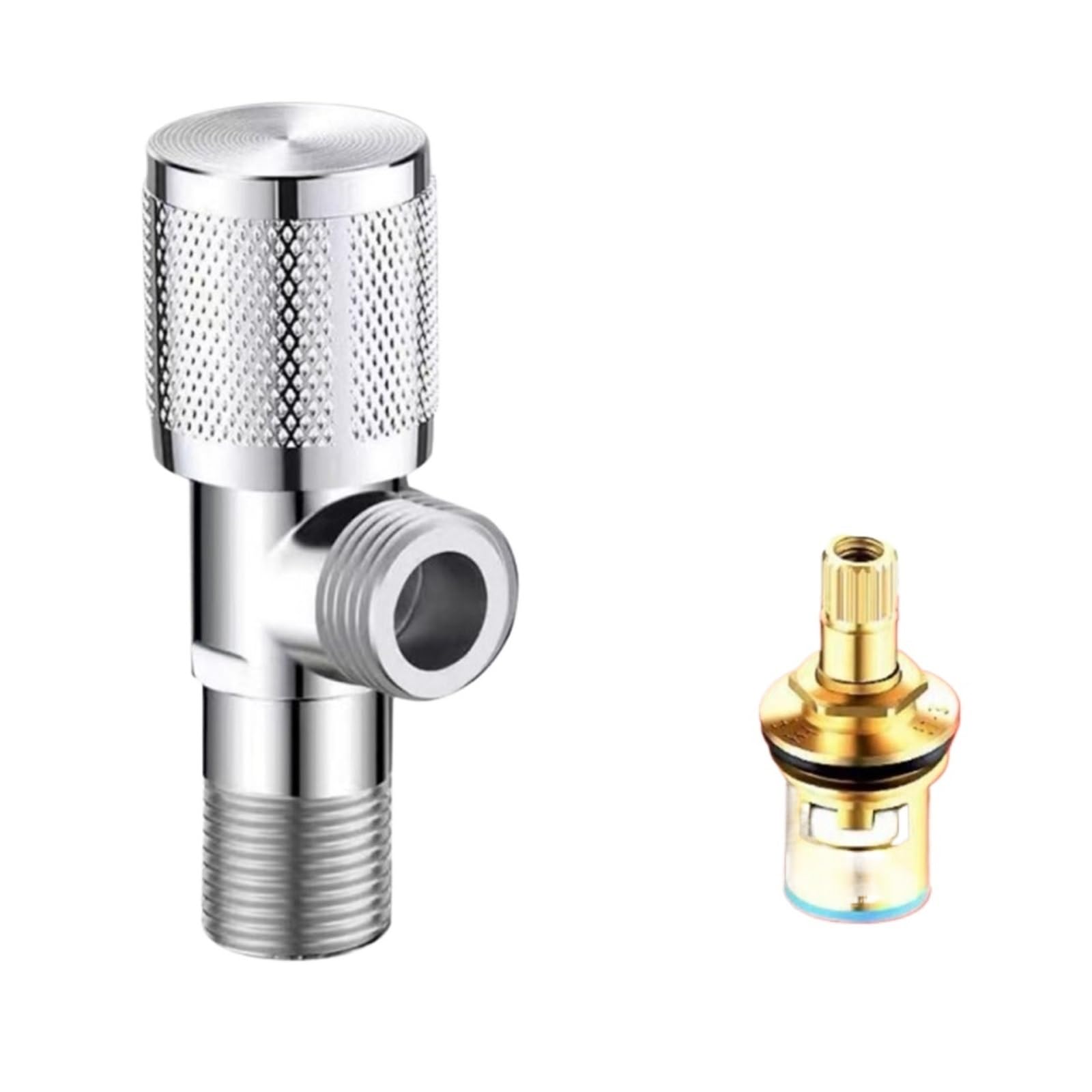 Angle Valve Brass Angle Valve Inlet Bathroom Outlet G1/2 Wash Basin Sink Diverter Kitchen Water Stop Faucets for Warmer System(Silver Valve)
