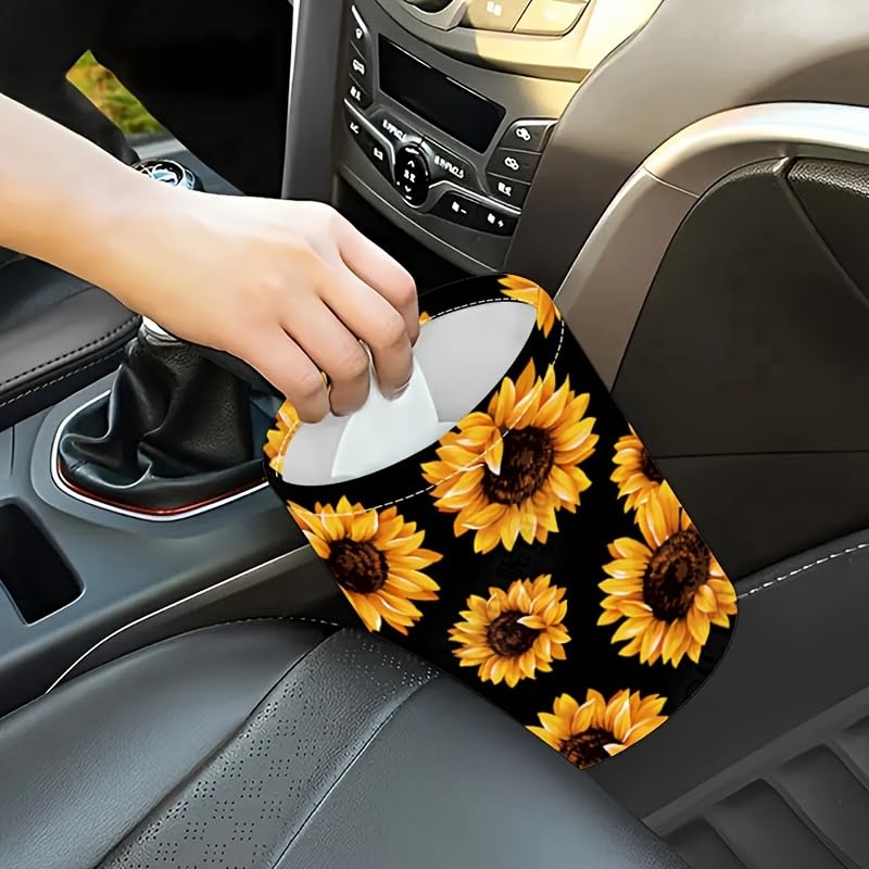 Image of Portable Reusable Waterproof Car Trash Bin, Multipurpose Vehicle Organizer, Road Trip Essentials (sunflower2)