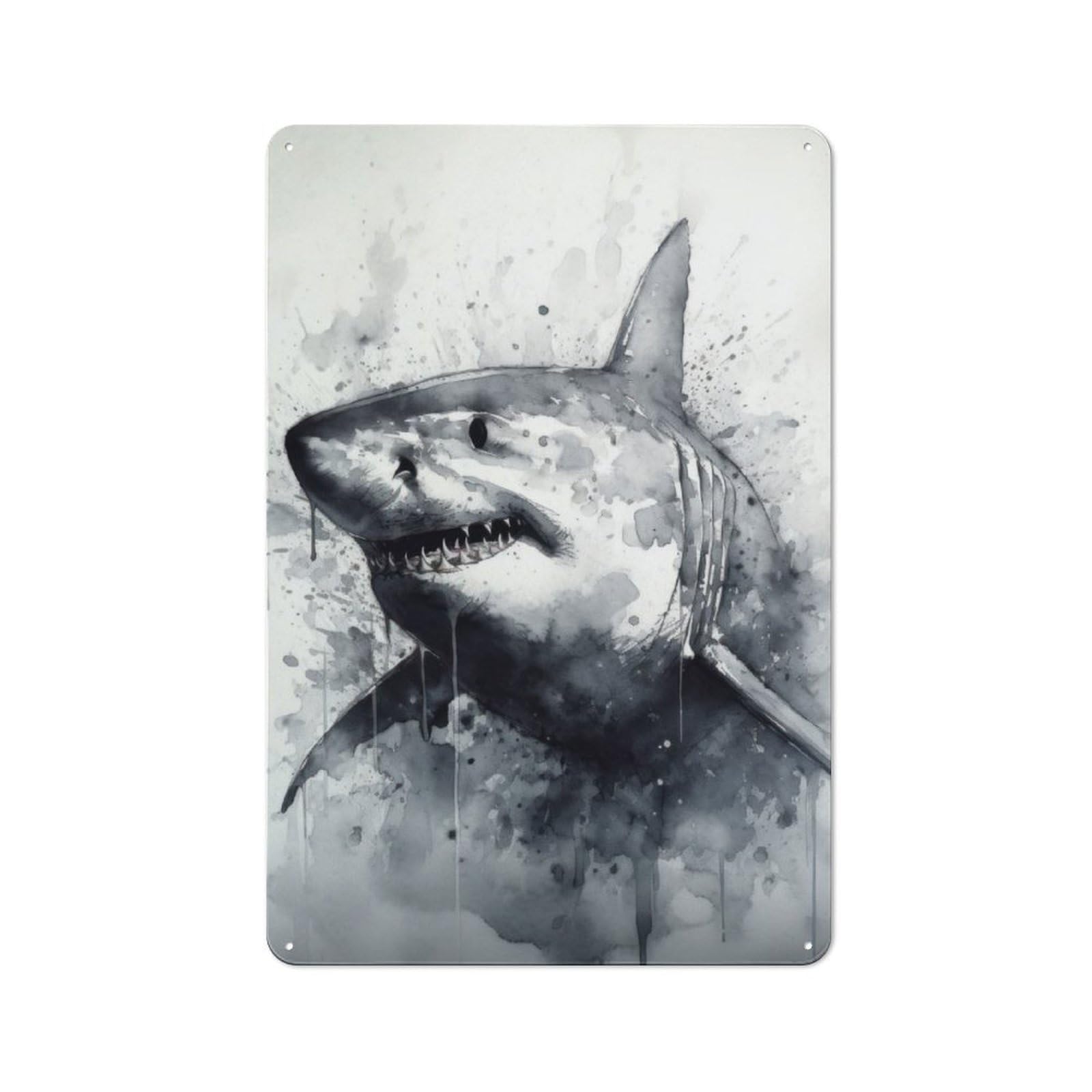 Junmoney Shark Inked Marine Hunter Tin Wall Sign With Design 30X20cm, Classic Kitchen Wall Decor For Restaurant, Kitchen, Counter Or Breakfast Nook