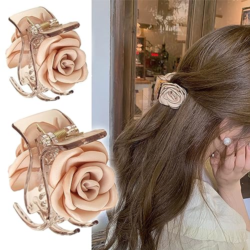 Small Hair Clip for Women,1.61 Inch Flower Claw Clips for Half-up Hairstyles/High Ponytail,Cute Rose Hair Jaw Clips Travel Birthday Christmas Gift for Girl Friend Thick Thin Long Hair(3 PCS Champagne)