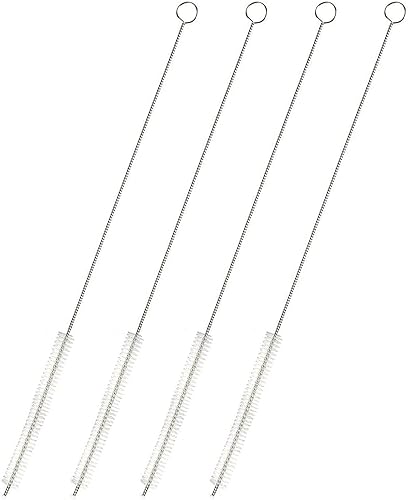 Juvale Cepillo limpiador de pajillas, 12 pulgadas, plateado y blanco, paquete de 4, cepillo limpiador de pajitas de acero inoxidable para botellas