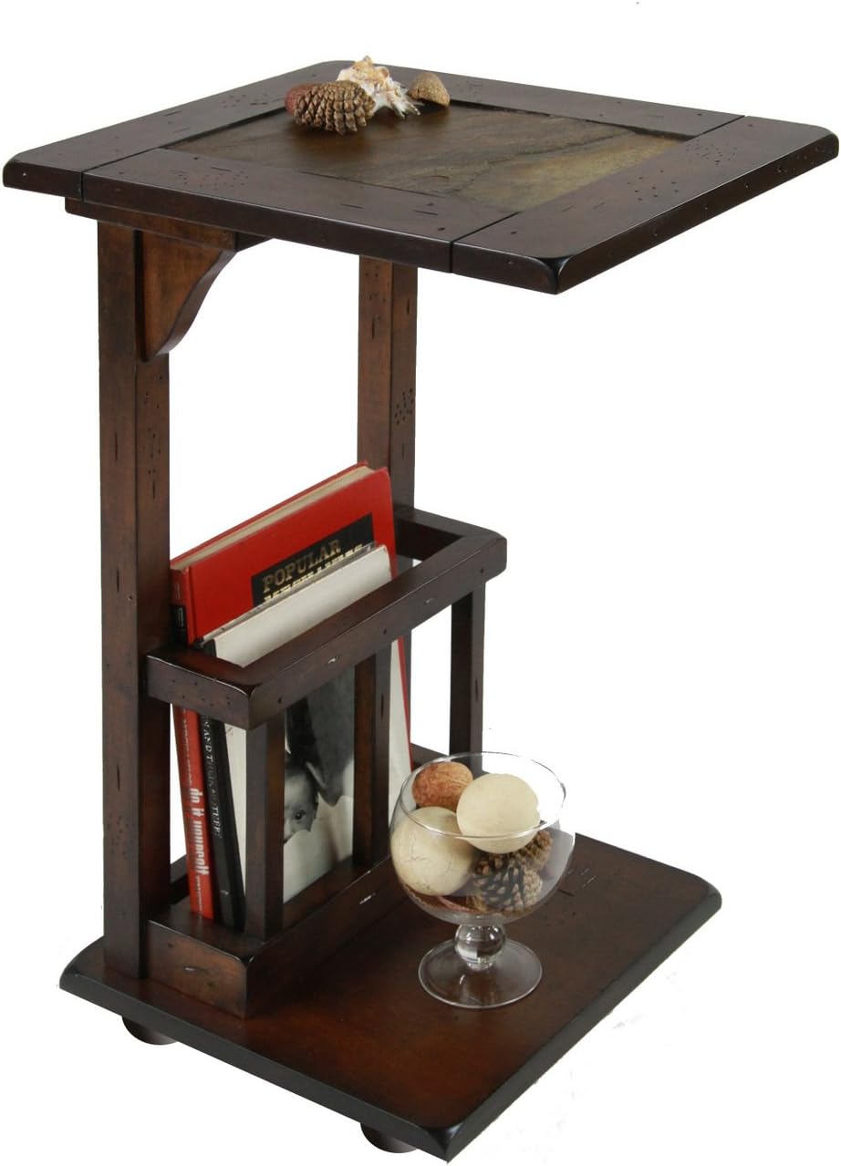 Antique Oak Finish Wood End Table Magazine Rack Home