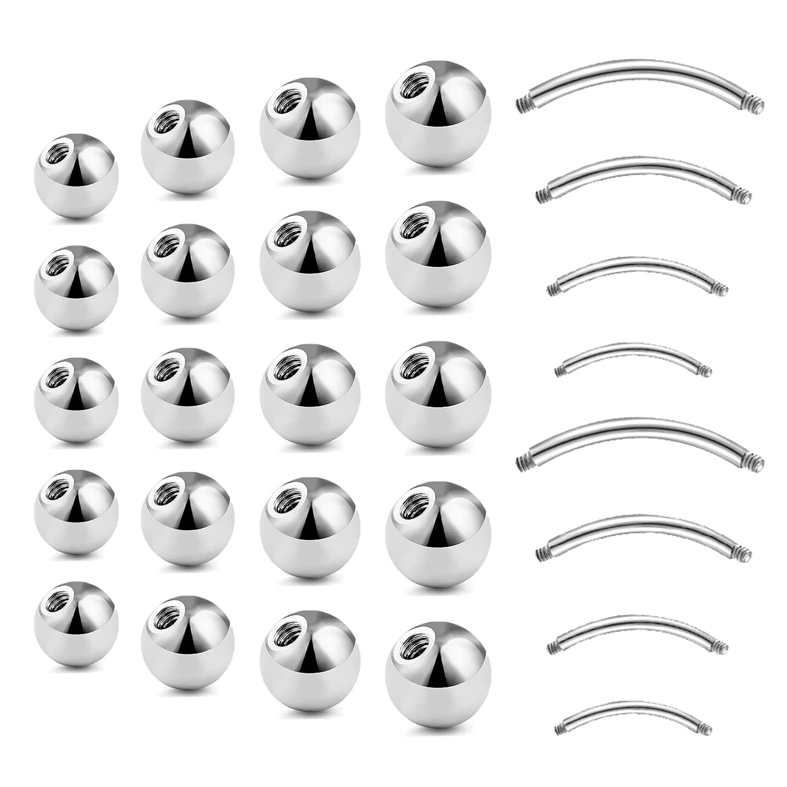 Gojewen 28pzs Piercing Bolas y Piercing Barra 16G 14G 3/4/5/6/8mm Reemplazo Bolas y Reemplazo Piercing Barra Acero inoxidable para Labio Hélix Ceja Septum Lengua Ombligo Piercing