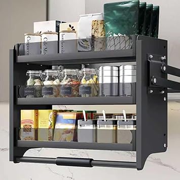 2/3-Tier Pull Down Cabinet Organizer, pull down shelf for upper cabinets, for Kitchen Wall Cabinet, Heavy-Duty Lift Basket for Spices, Dishes, and Bottles, 15kg Capacity Storage Rack