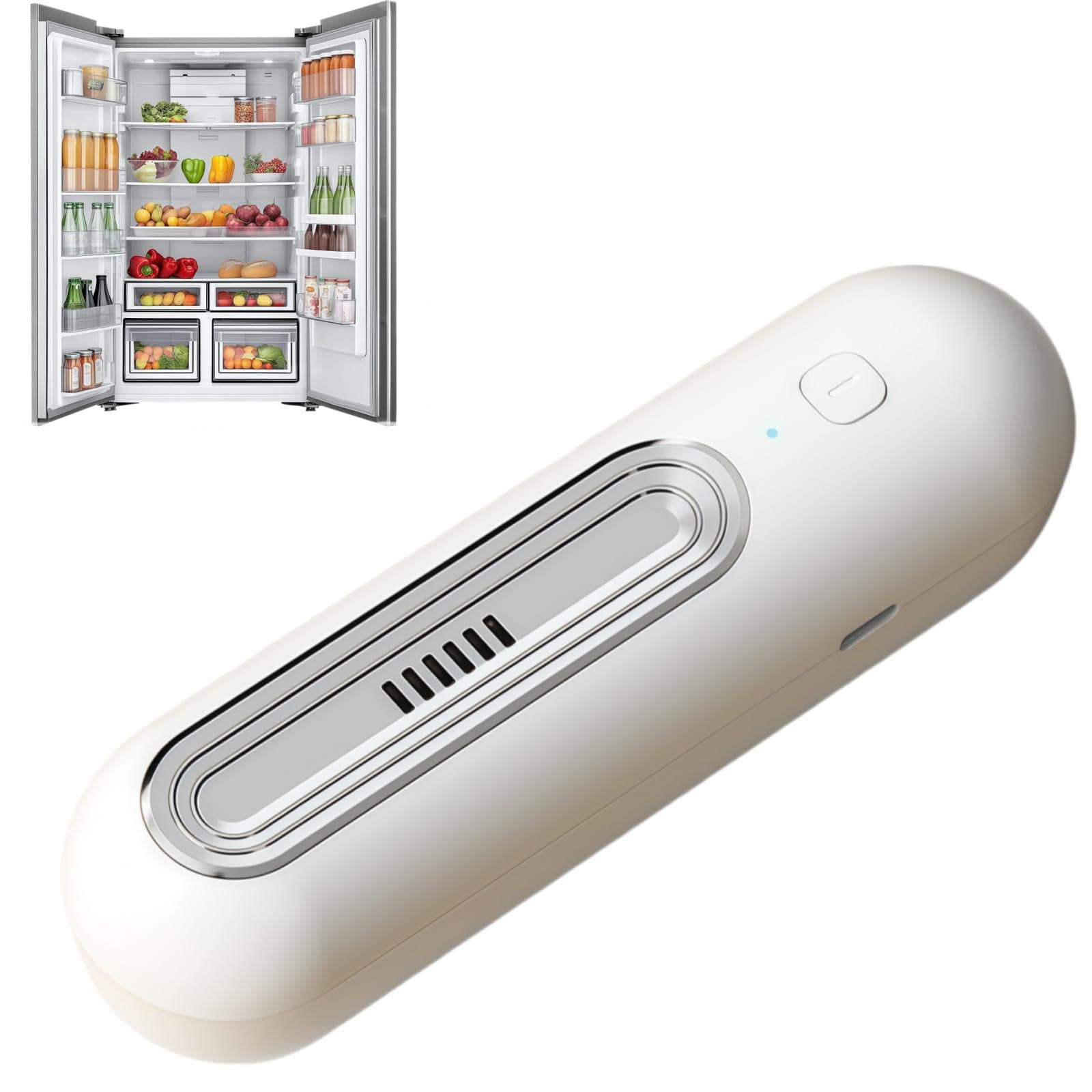 Fridge Deodorizer Odor Eliminator,Rechargeable Odor Eliminator for Fridge,Long-lasting Refrigerator Deodorizer Od/or Elim/inator,Neutralize Refrigerator Od/ors&Keep Food Fresh,Compact Cordless(Silver)